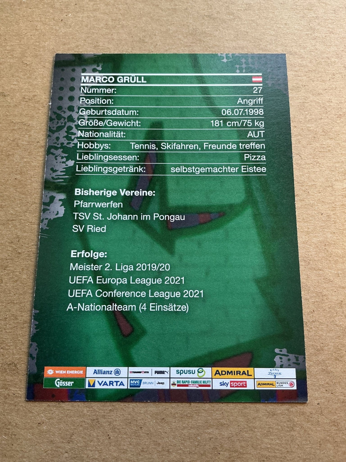 Marco Grüll, Austria 🇦🇹 SK Rapid Wien 2023/24 hand signed - Autographs-World