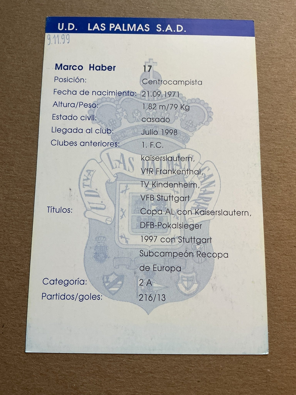 Marco Haber, Germany 🇩🇪 UD Las Palmas 1999/00 hand signed - Autographs-World