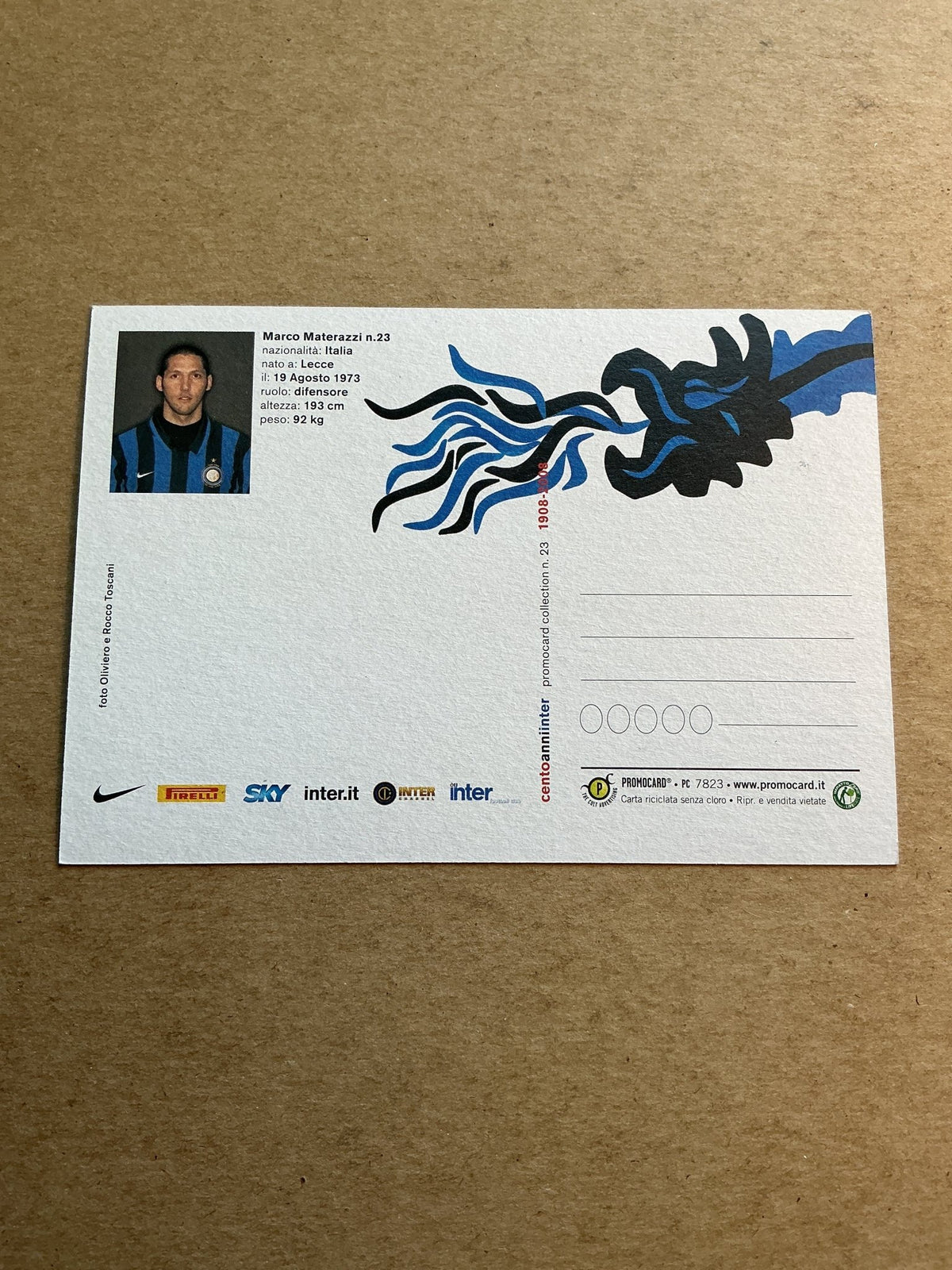 Marco Materazzi, Italy 🇮🇹 FC Internazionale Milano 2007/08 hand signed - Autographs-World