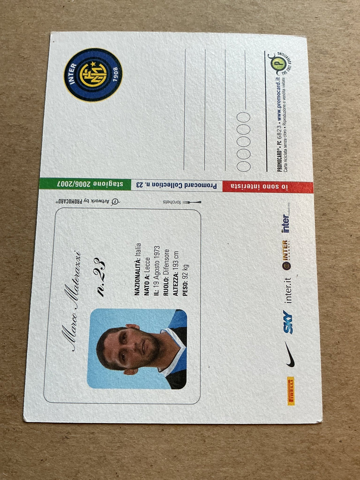 Marco Materazzi, Italy 🇮🇹 Internazionale Milano 2006/07 hand signed - Autographs-World