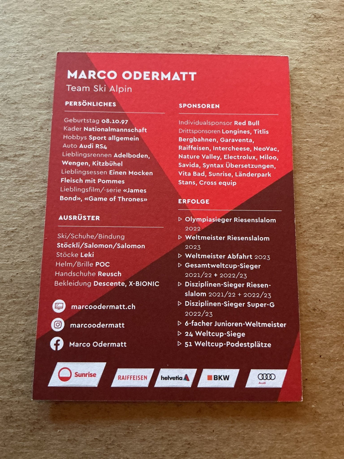 Marco Odermatt, Switzerland 🇨🇭 Alpine 2023/24 hand signed - Autographs-World