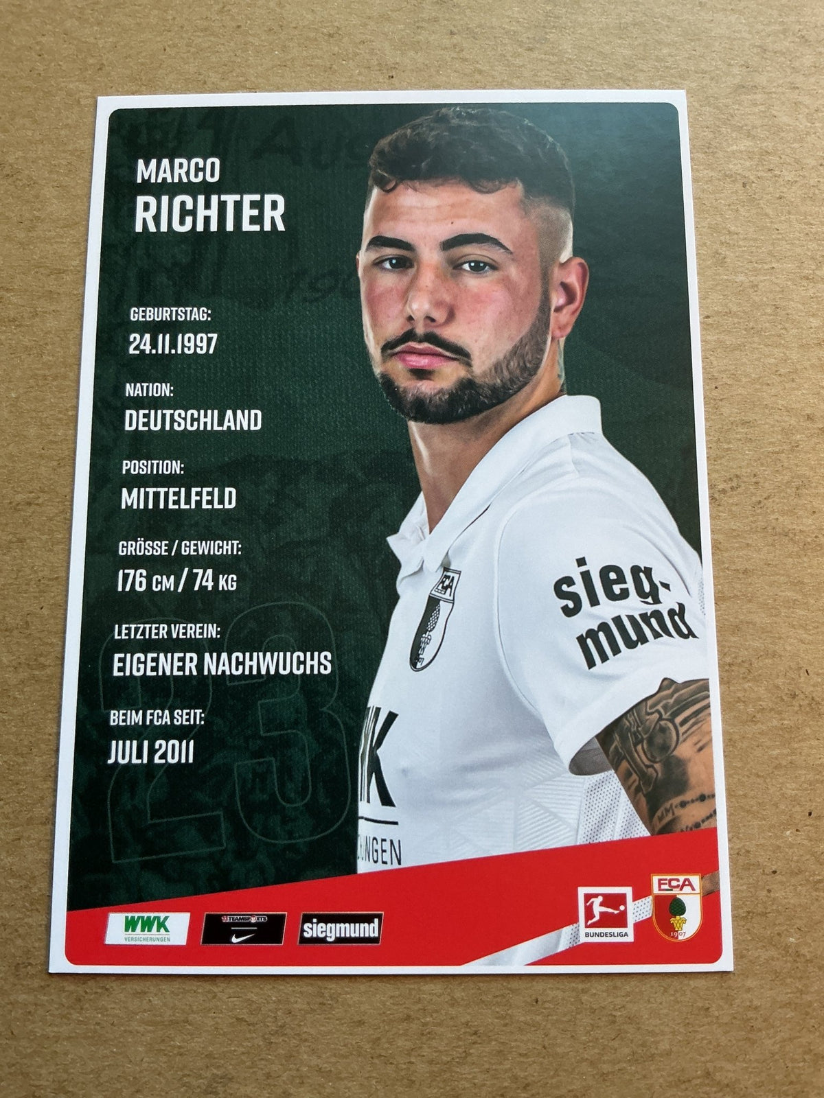 Marco Richter, Germany 🇩🇪 FC Augsburg 2020/21 hand signed - Autographs-World