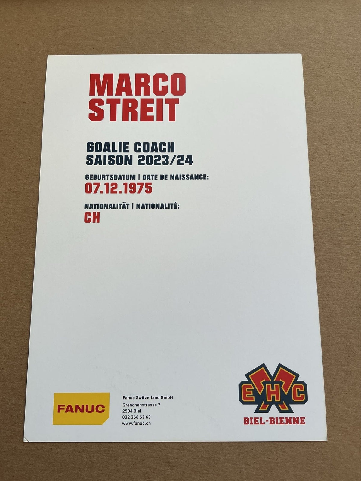 Marco Streit, Switzerland 🇨🇭 EHC Biel-Bienne 2023/24 hand signed - Autographs-World