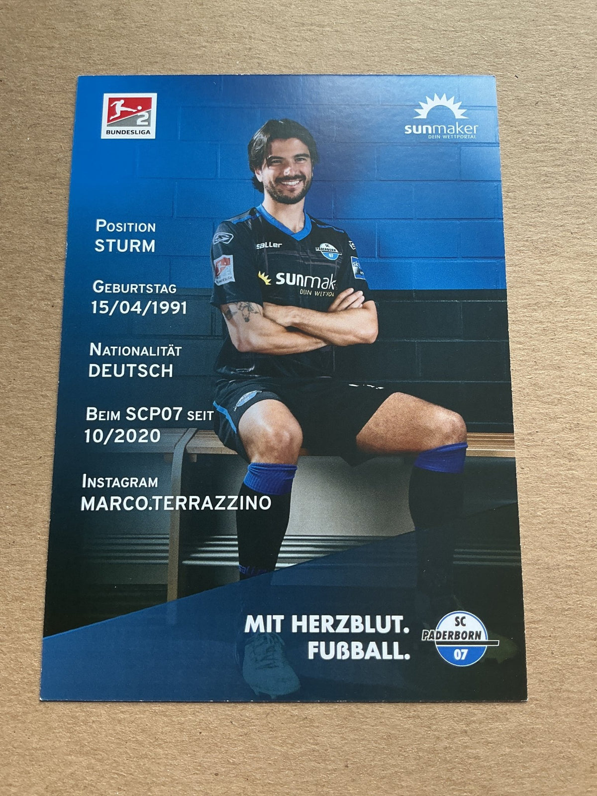 Marco Terrazzino, Germany 🇩🇪 SC Paderborn 07 2020/21 hand signed - Autographs-World