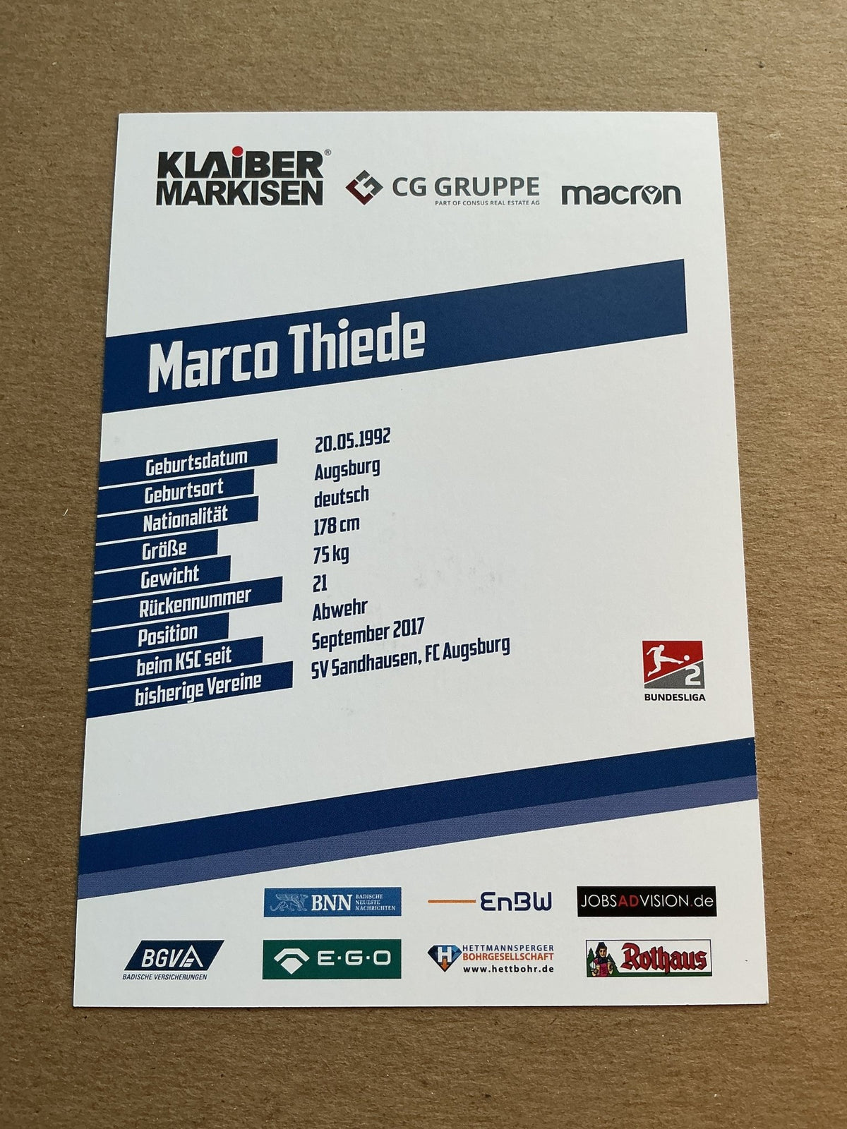 Marco Thiede, Germany 🇩🇪 Karlsruher SC 2019/20 hand signed - Autographs-World
