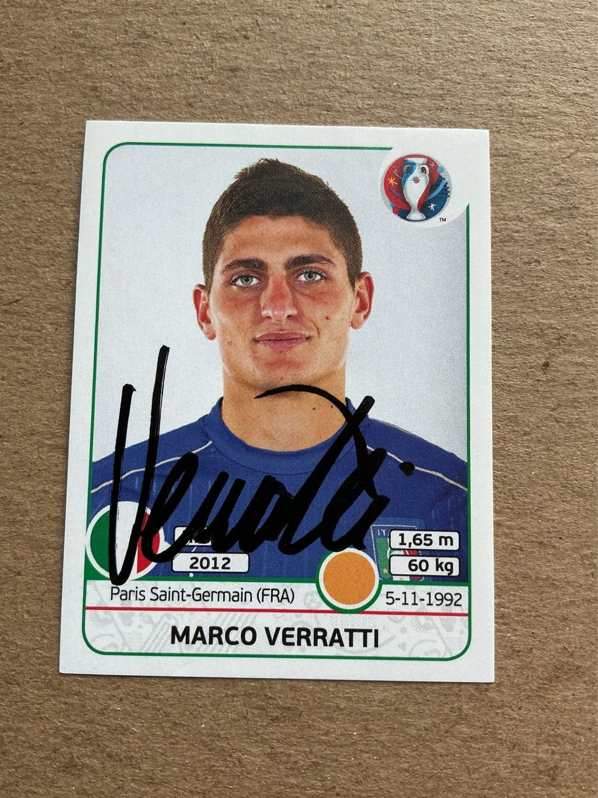 Marco Verratti, Italy 🇮🇹 UEFA Euro 2016 Panini hand signed - Autographs-World