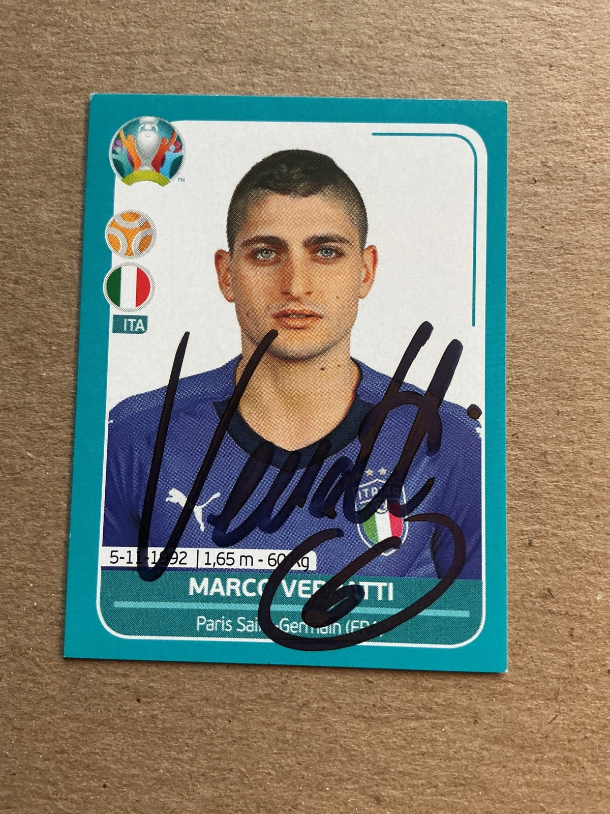 Marco Verratti, Italy 🇮🇹 UEFA Euro 2020 Panini hand signed - Autographs-World