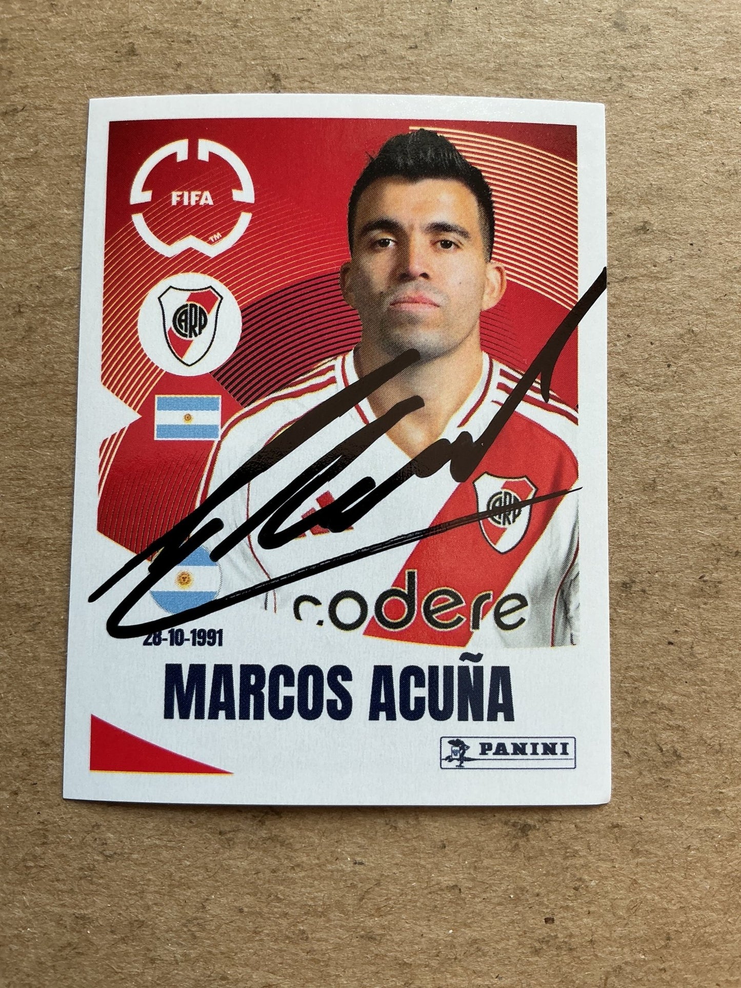 Marcos Acuña, Argentina 🇦🇷 CA River Plate Club World Cup 2025 Panini hand signed - Autographs-World