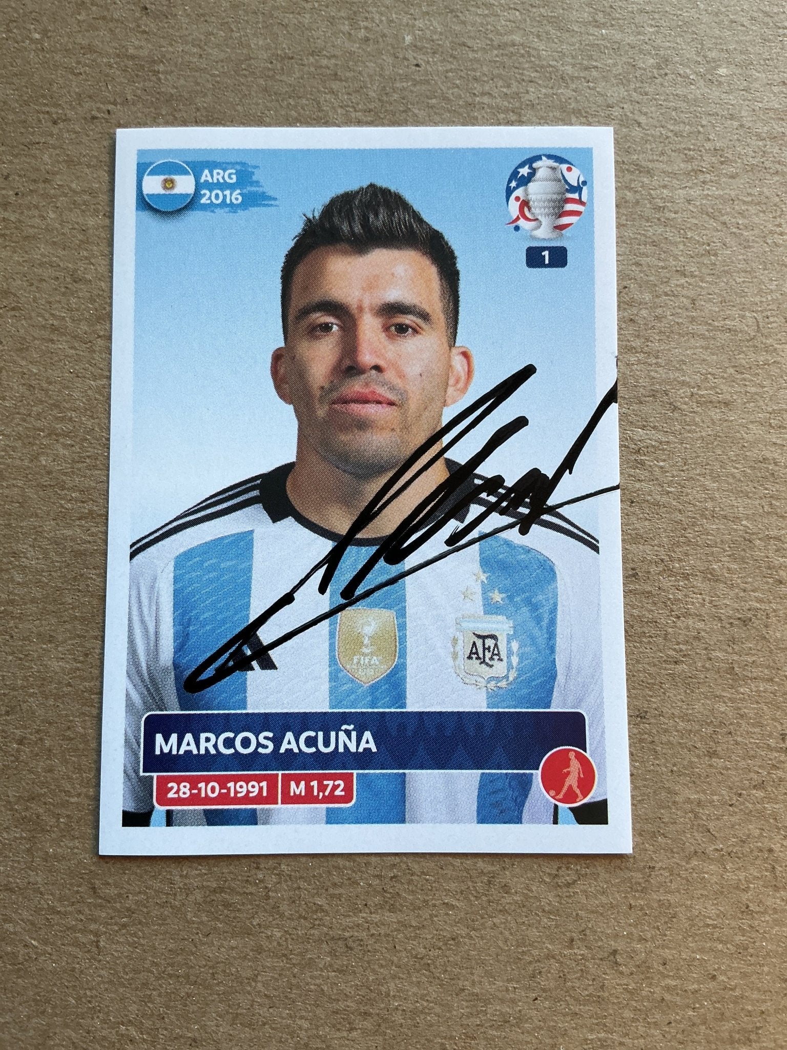 Marcos Acuña, Argentina 🇦🇷 Copa America 2024 Panini hand signed - Autographs-World