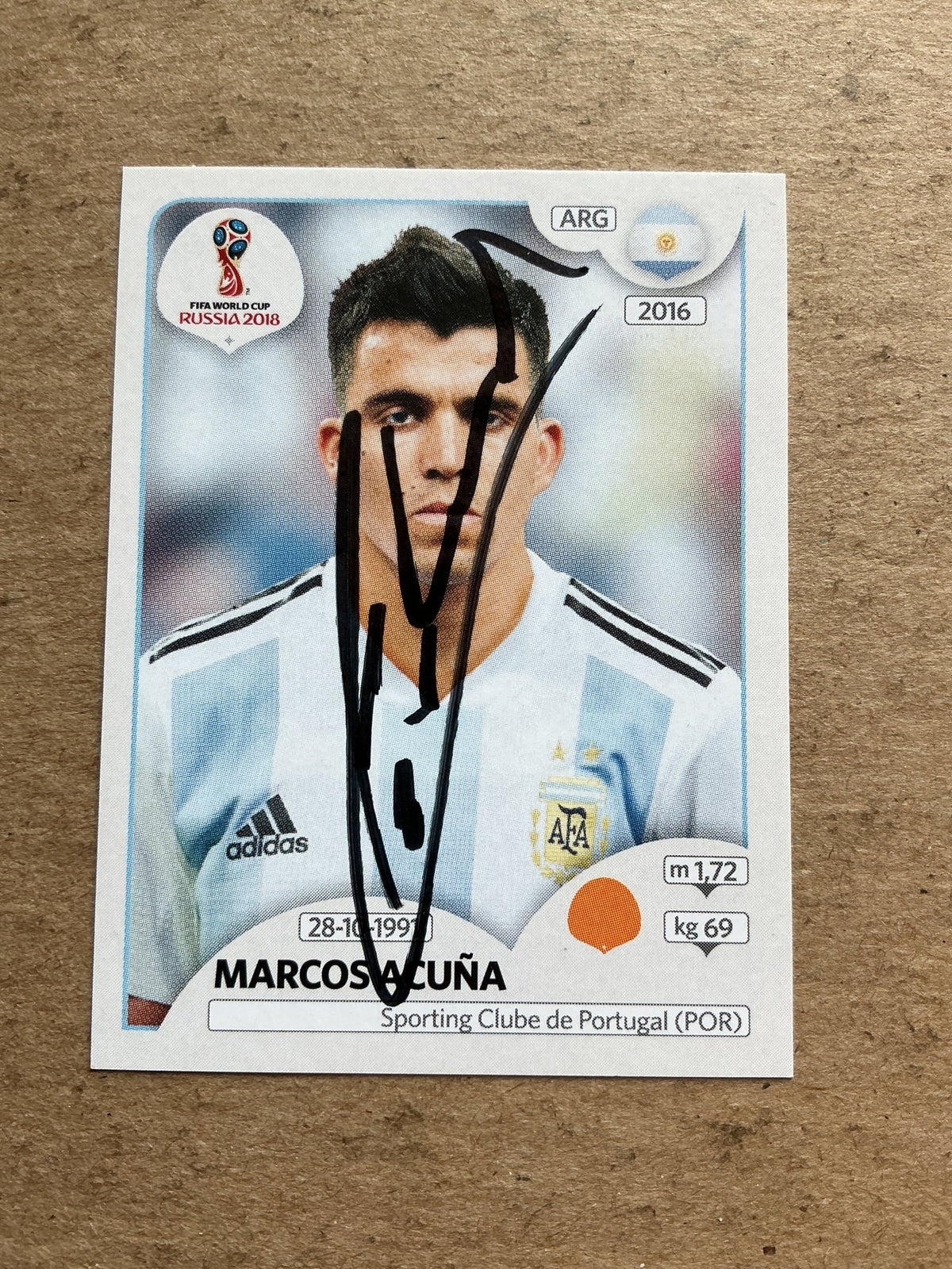Marcos Acuña, Argentina 🇦🇷 FIFA World Cup 2018 Panini hand signed - Autographs-World