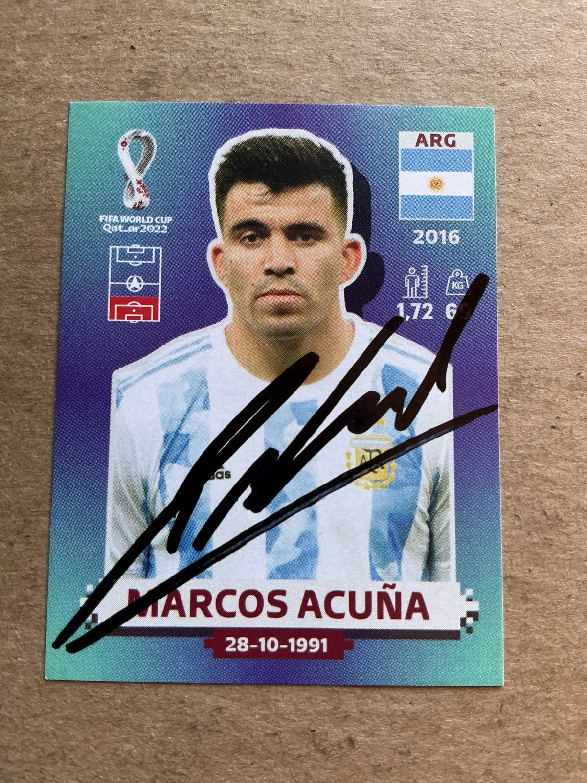 Marcos Acuna, Argentina 🇦🇷 FIFA World Cup 2022 Panini hand signed - Autographs-World