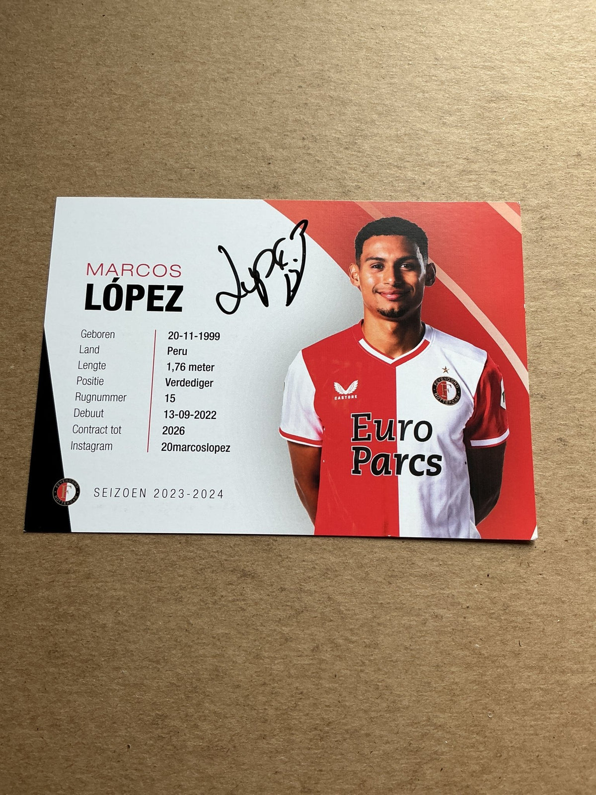 Marcos Lopez, Peru 🇵🇪 Feyenoord Rotterdam 2023/24 hand signed - Autographs-World