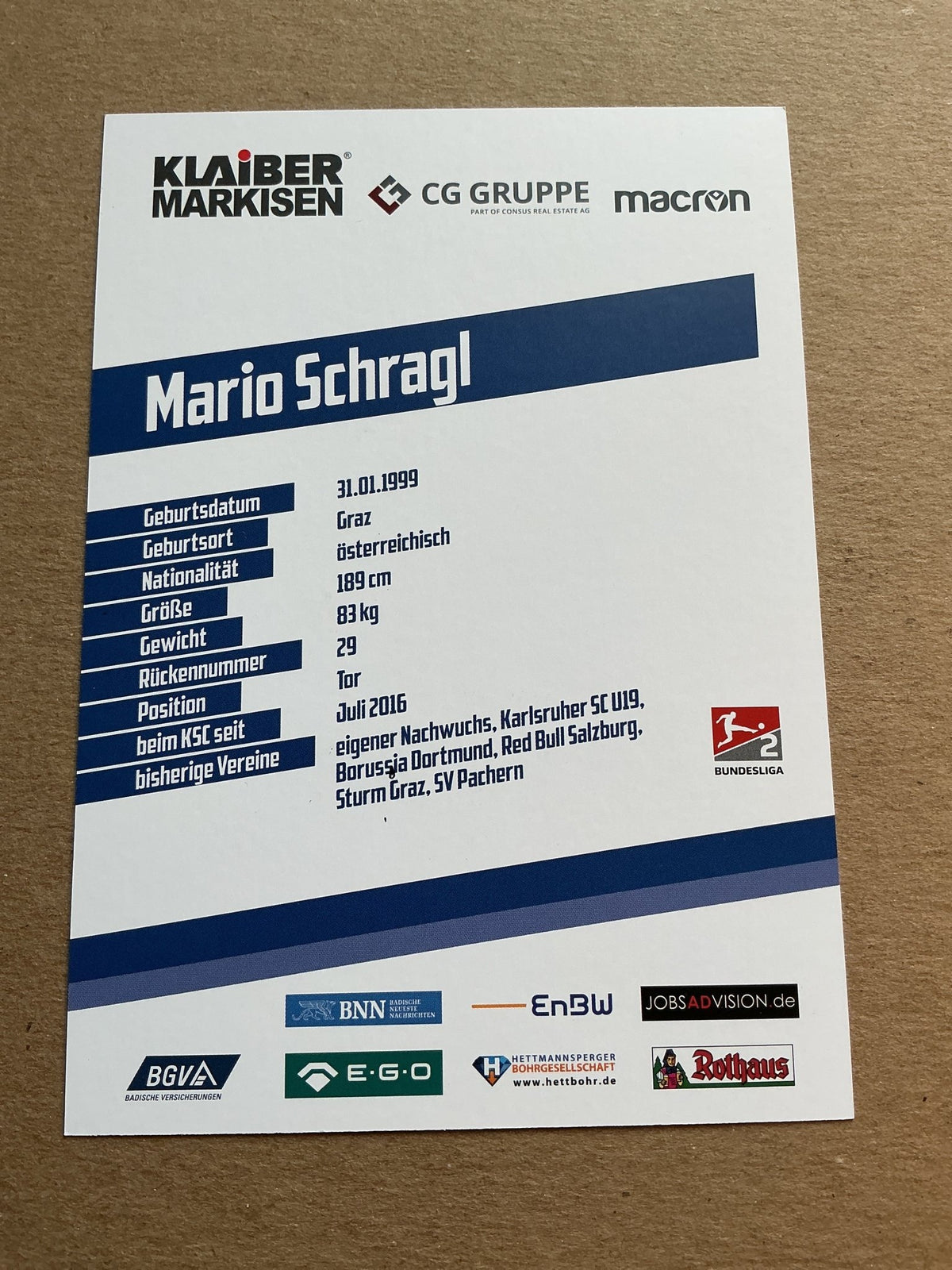 Mario Schragl, Austria 🇦🇹 Karlsruher SC 2019/20 hand signed - Autographs-World