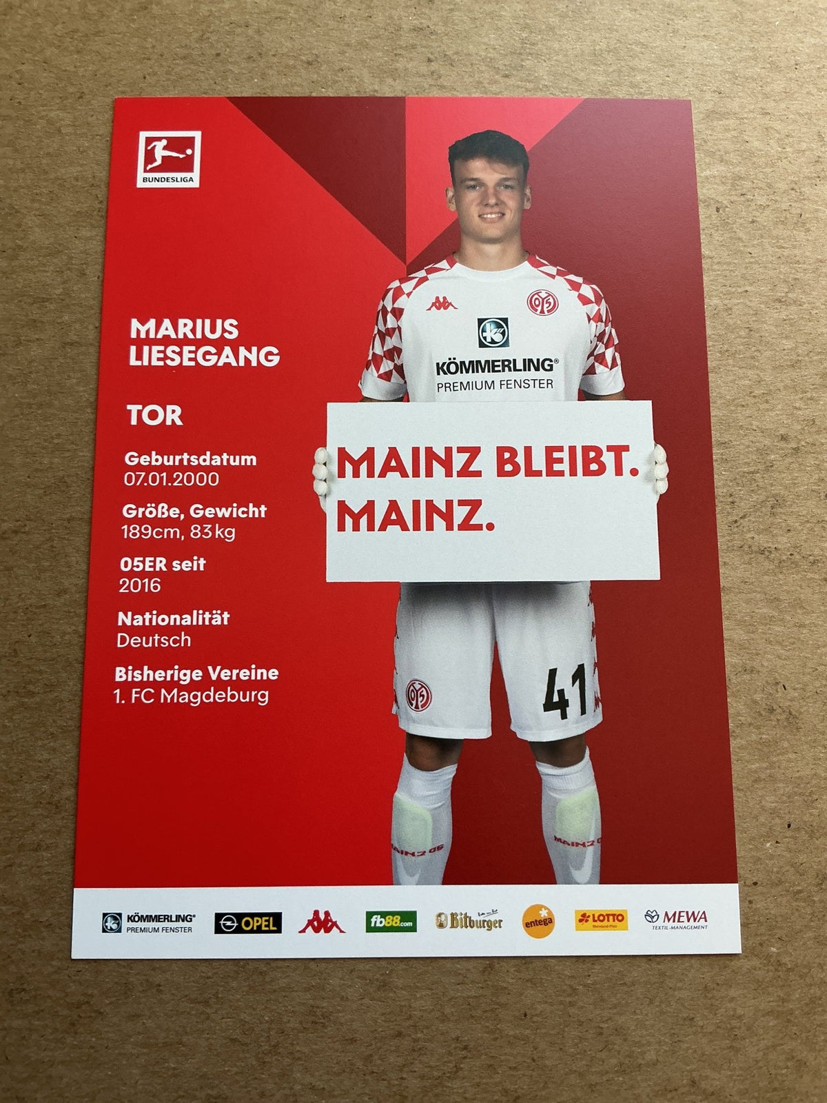 Marius Liesegang, Germany 🇩🇪 FSV Mainz 05 2020/21 hand signed - Autographs-World