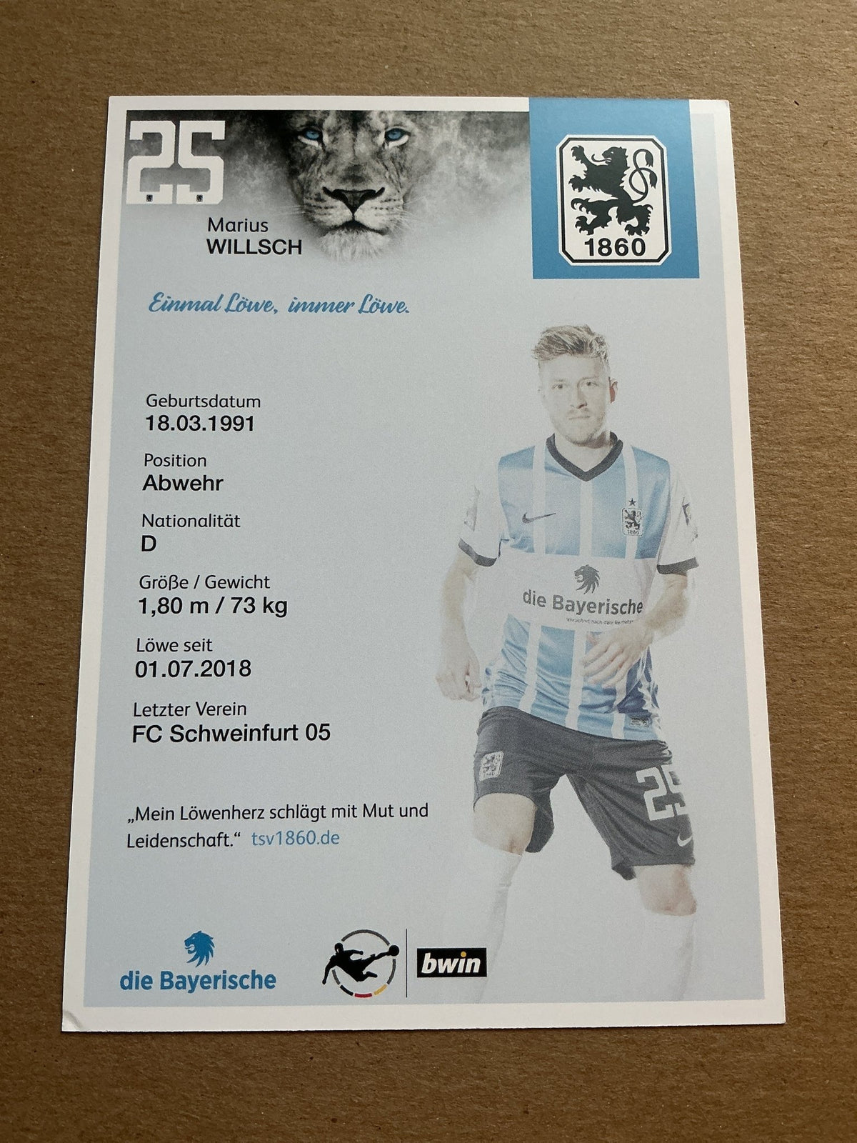 Marius Willsch, Germany 🇩🇪 TSV 1860 München 2021/22 hand signed - Autographs-World