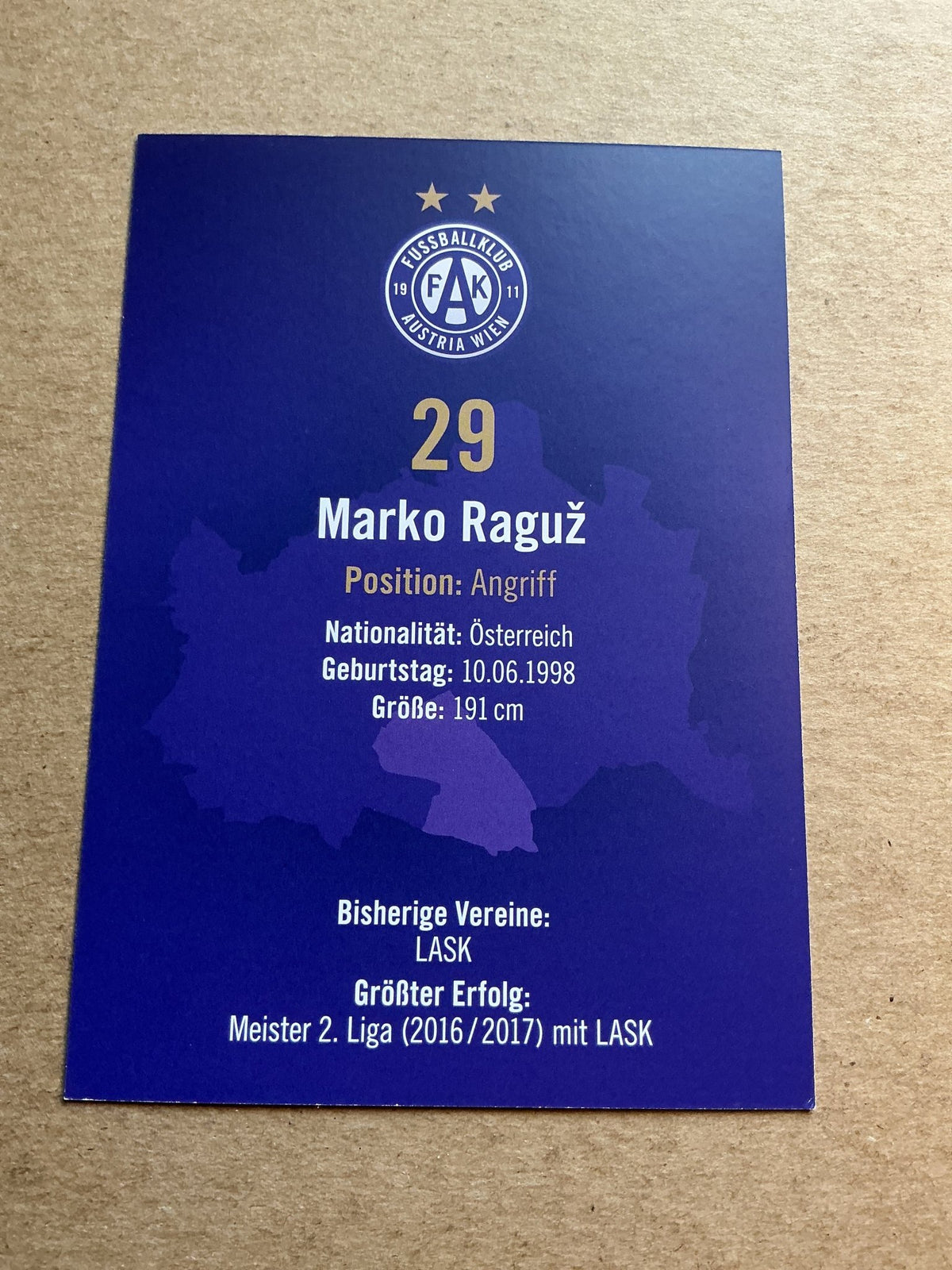 Marko Raguz, Austria 🇦🇹 Austria Wien 2024/25 hand signed - Autographs-World