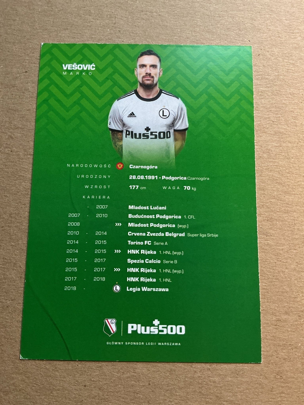 Marko Vešović, Montenegro 🇲🇪 Legia Warsaw 2021/22 hand signed - Autographs-World