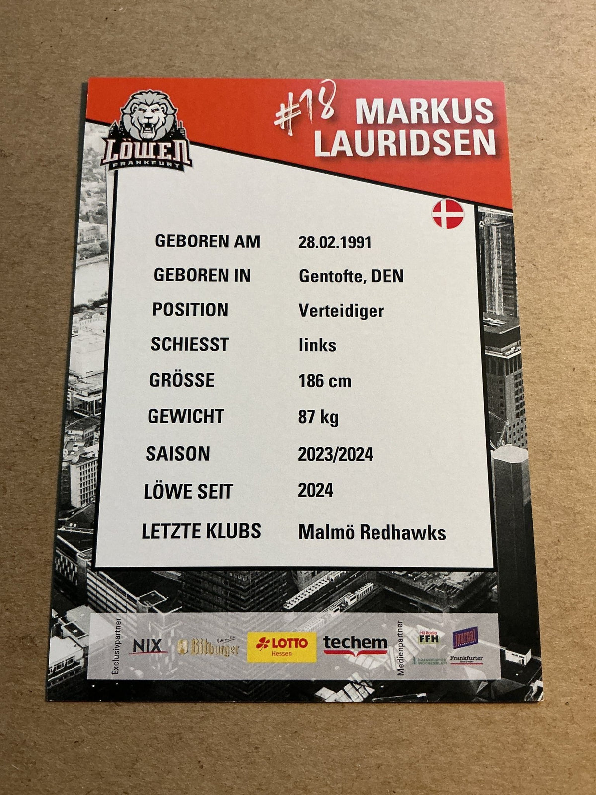 Markus Lauridsen, Denmark 🇩🇰 Löwen Frankfurt 2023/24 hand signed - Autographs-World