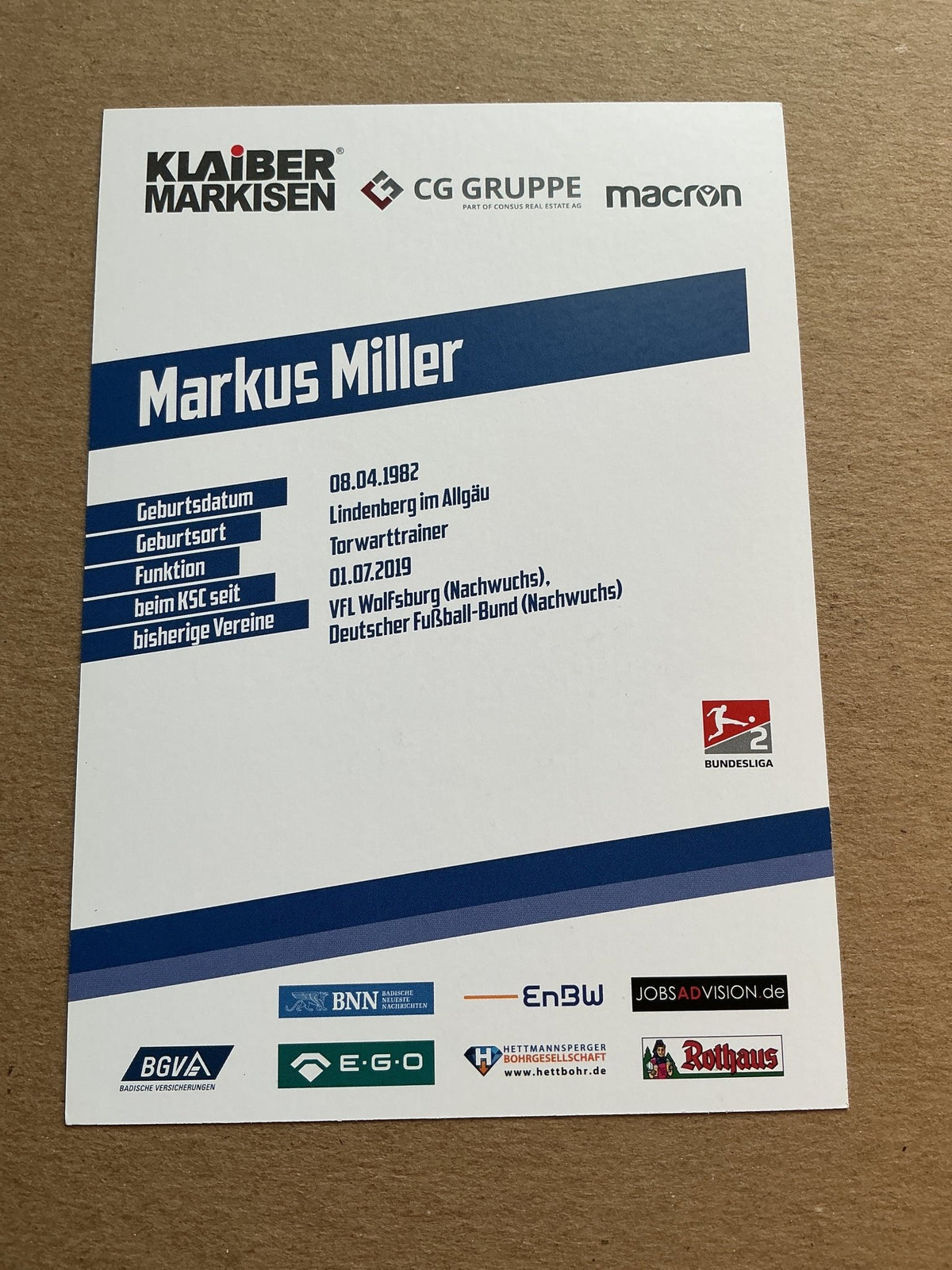 Markus Miller, Germany 🇩🇪 Karlsruher SC 2019/20 hand signed - Autographs-World