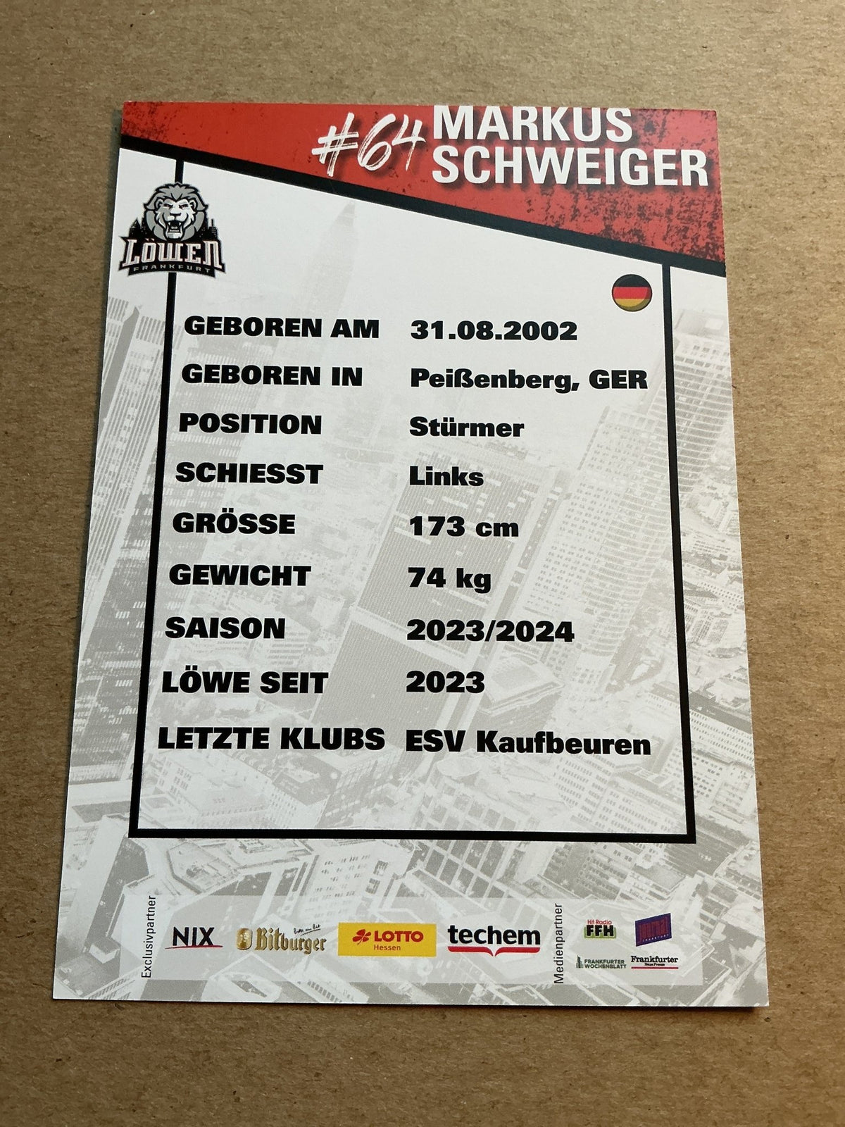 Markus Schweiger, Germany 🇩🇪 Löwen Frankfurt 2023/24 hand signed - Autographs-World