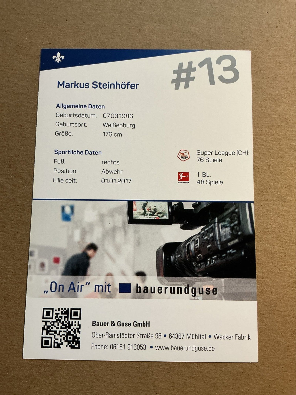 Markus Steinhöfer, Germany 🇩🇪 SV Darmstadt 98 2017/18 hand signed - Autographs-World