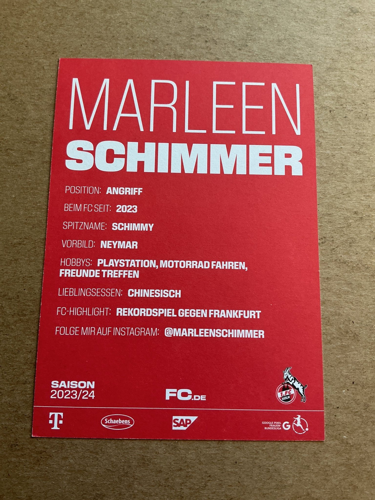 Marleen Schimmer, Germany 🇩🇪 1.FC Köln 2023/24 hand signed - Autographs-World