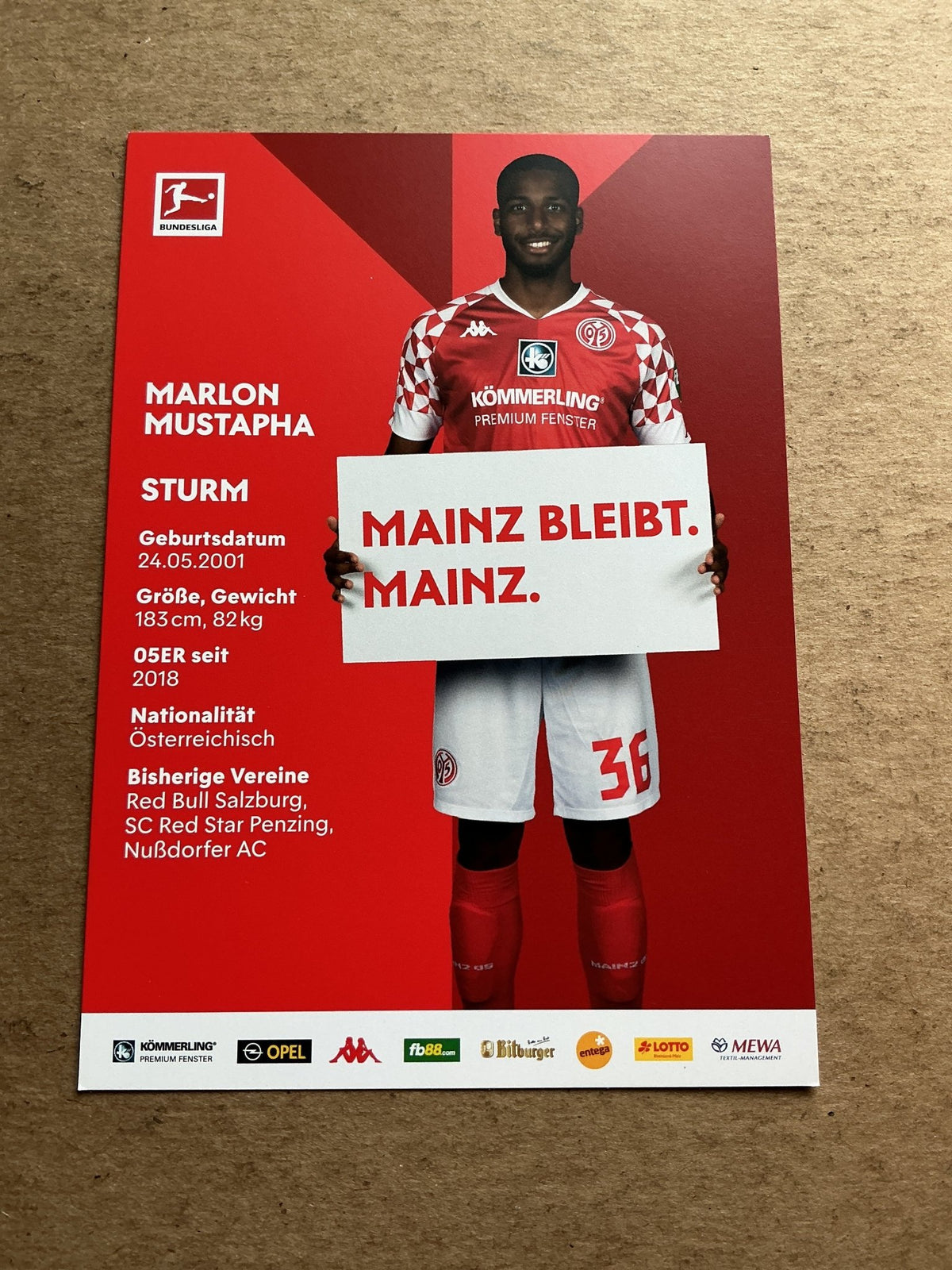 Marlon Mustapha, Austria 🇦🇹 FSV Mainz 05 2020/21 hand signed - Autographs-World