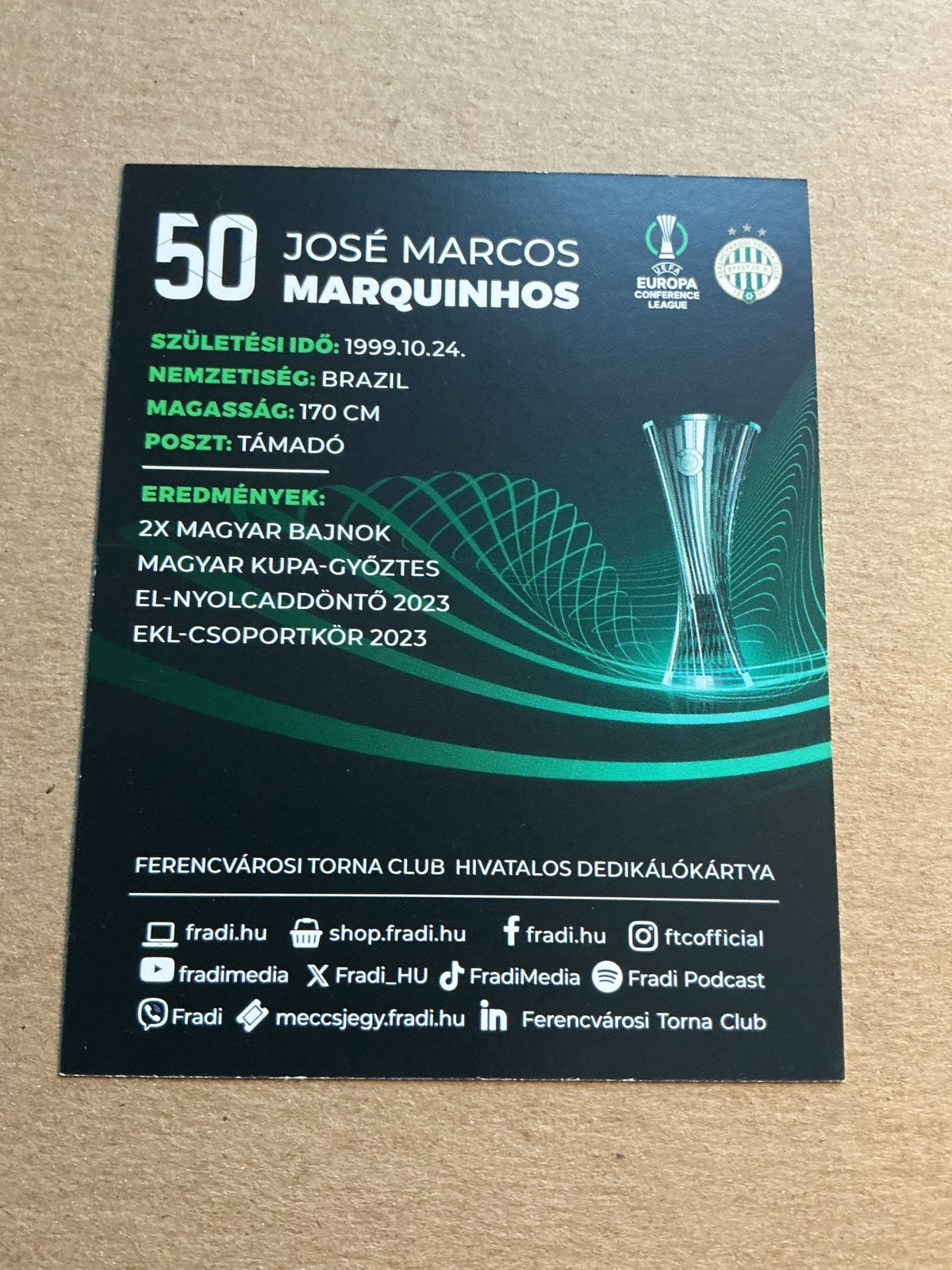 Marquinhos, Brazil 🇧🇷 Ferencváros TC 2023/24 hand signed - Autographs-World