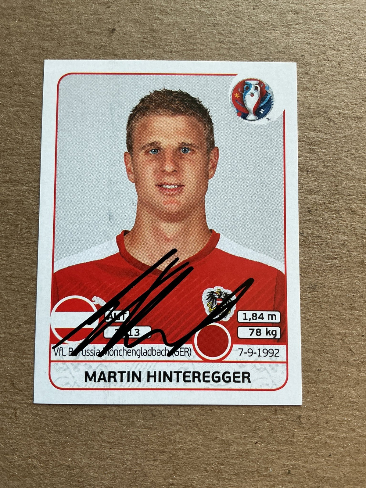 Martin Hinterseer, Austria 🇦🇹 UEFA Euro 2016 Panini hand signed - Autographs-World
