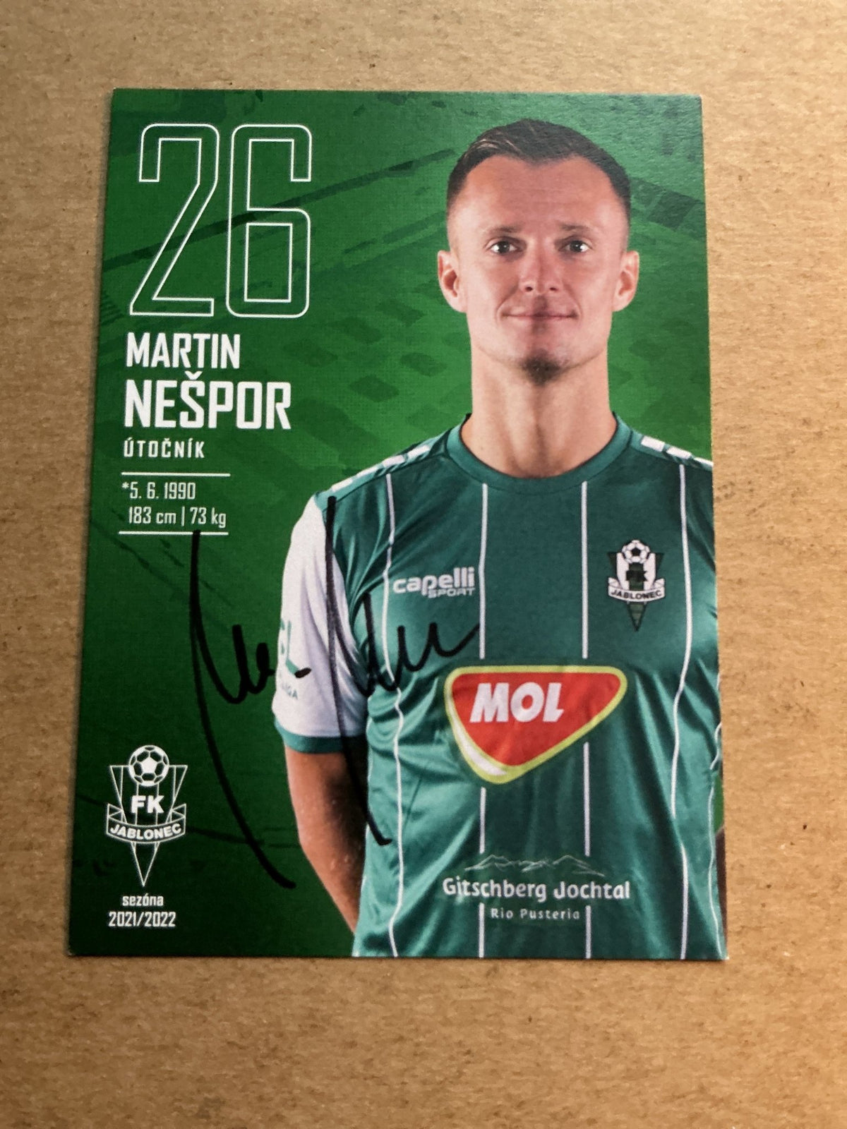 Martin Nešpor, Czech Republic 🇨🇿 FK Jablonec 2021/22 hand signed - Autographs-World