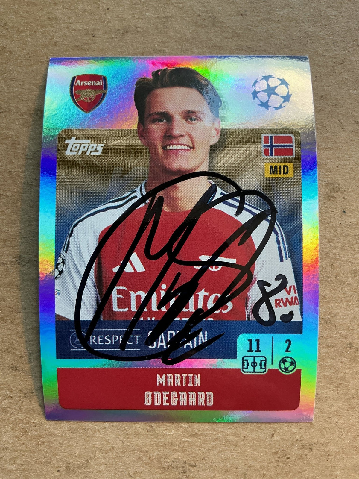 Martin Ødegaard, Norway 🇳🇴 Arsenal FC 2024/25 Topps hand signed - Autographs-World