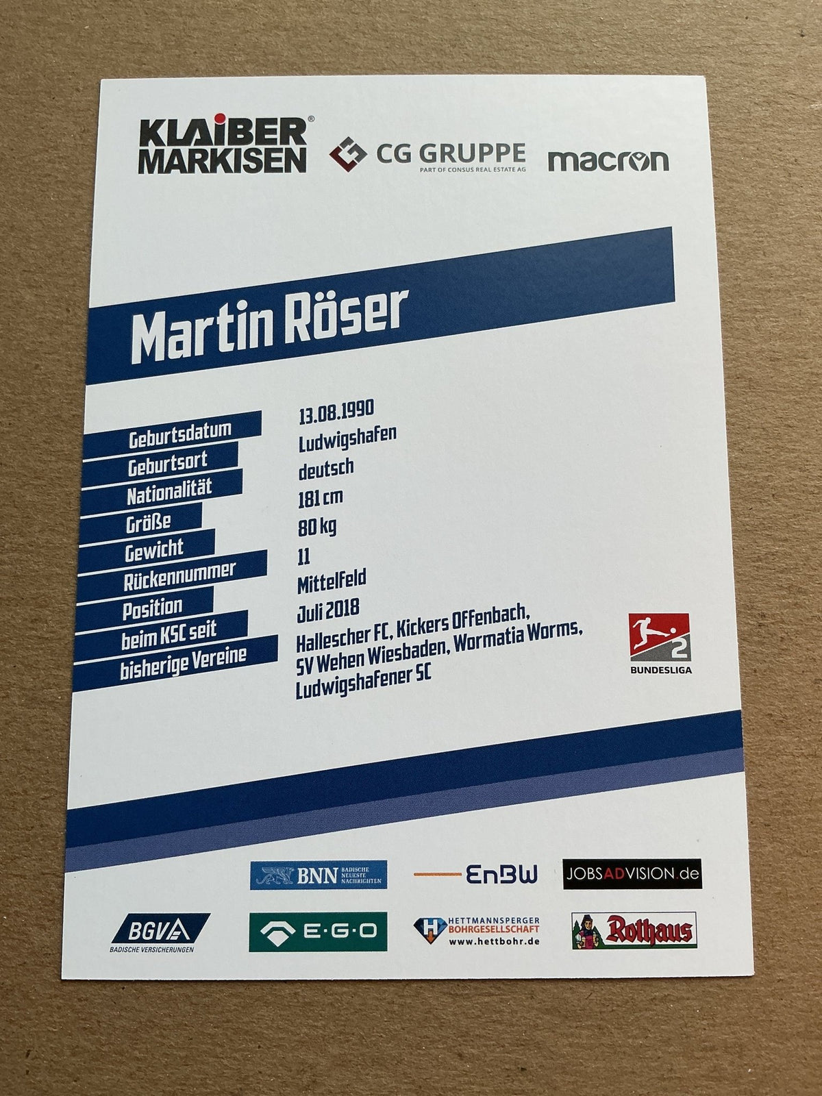 Martin Röser, Germany 🇩🇪 Karlsruher SC 2019/20 hand signed - Autographs-World
