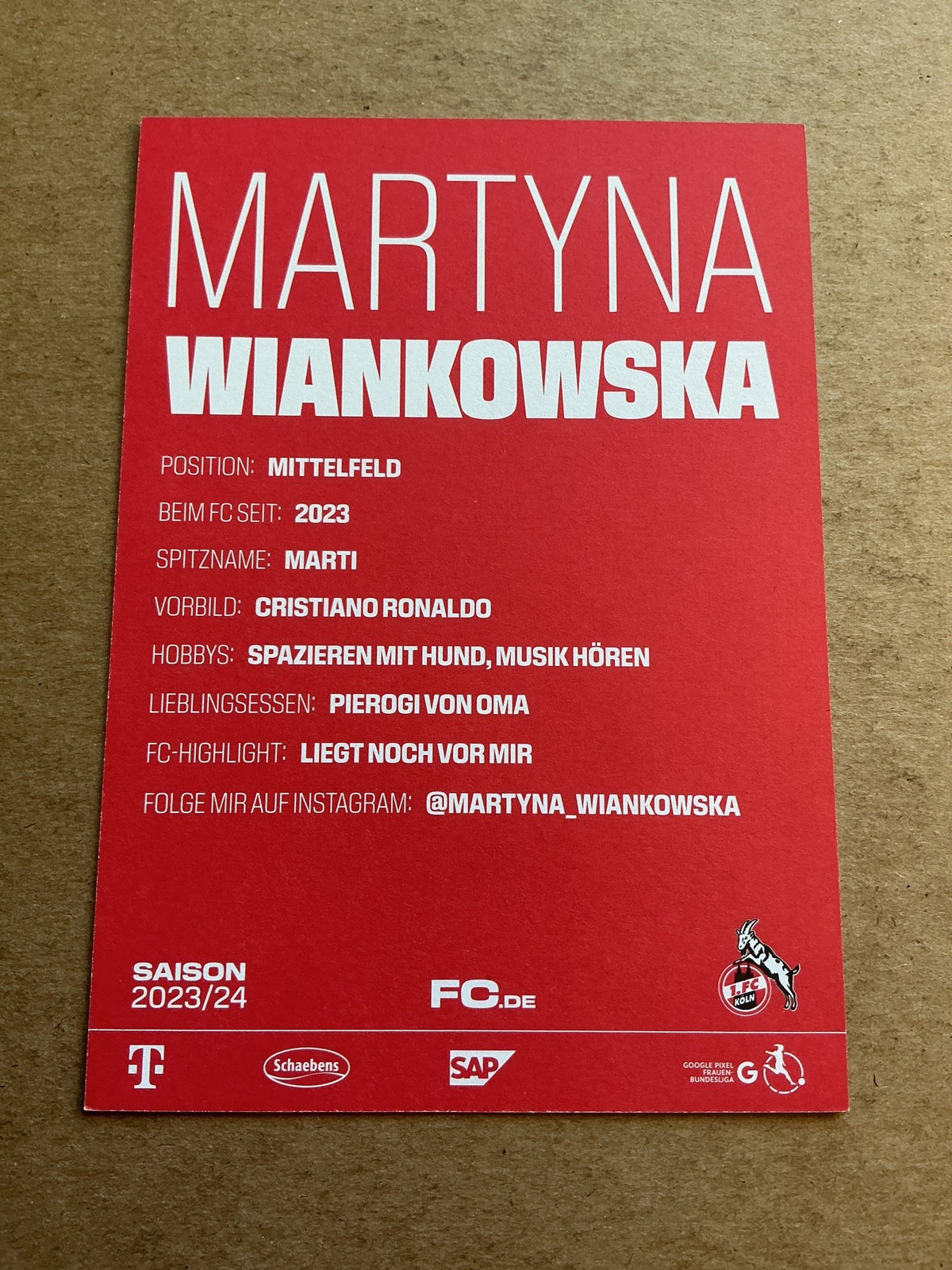 Martyna Wiankowska, Poland 🇵🇱 1.FC Köln 2023/24 hand signed - Autographs-World