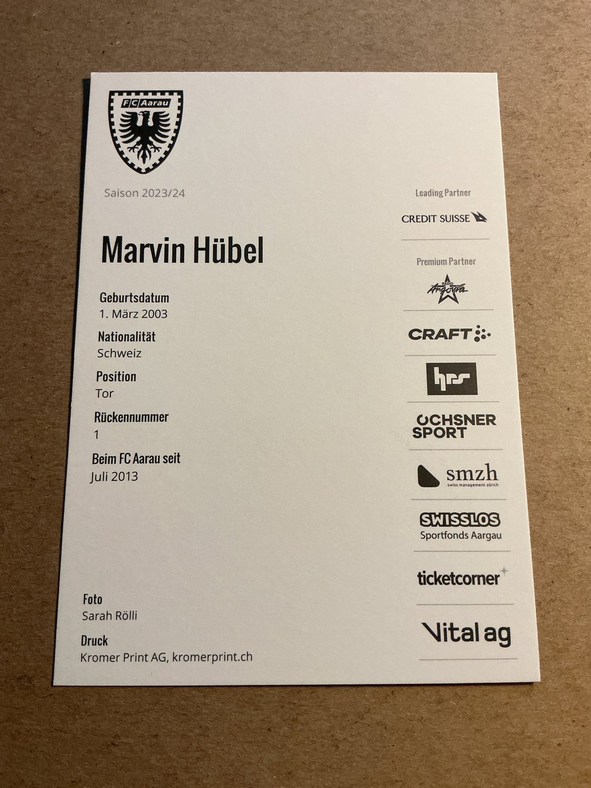 Marvin Hübel, Switzerland 🇨🇭FC Aarau 2023/24 hand signed - Autographs-World