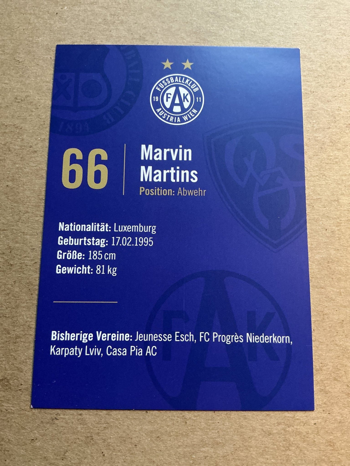 Marvin Martins, Luxemburg 🇱🇺 FK Austria Wien 2023/24 hand signed - Autographs-World