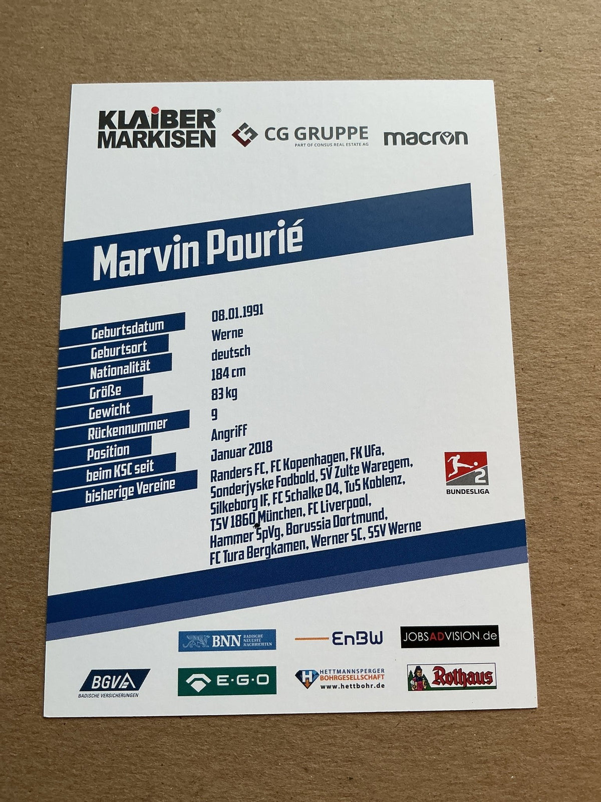 Marvin Pourié, Germany 🇩🇪 Karlsruher SC 2019/20 hand signed - Autographs-World