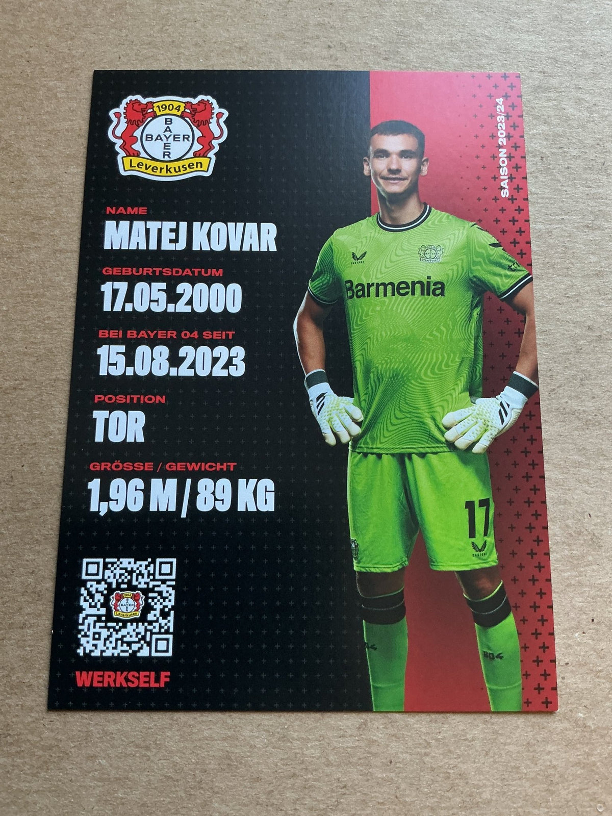 Matej Kovar, Czech Republic 🇨🇿 Bayer 04 Leverkusen 2023/24 hand signed - Autographs-World