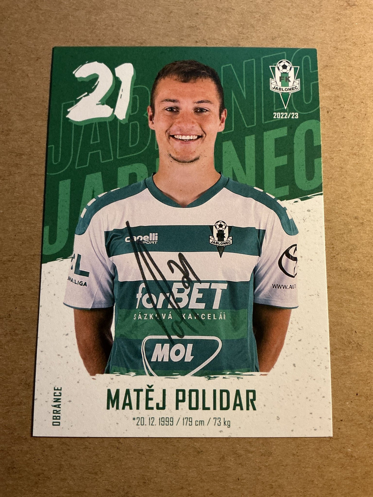 Matěj Polidar, Czech Republic 🇨🇿 FK Jablonec 2022/23 hand signed - Autographs-World