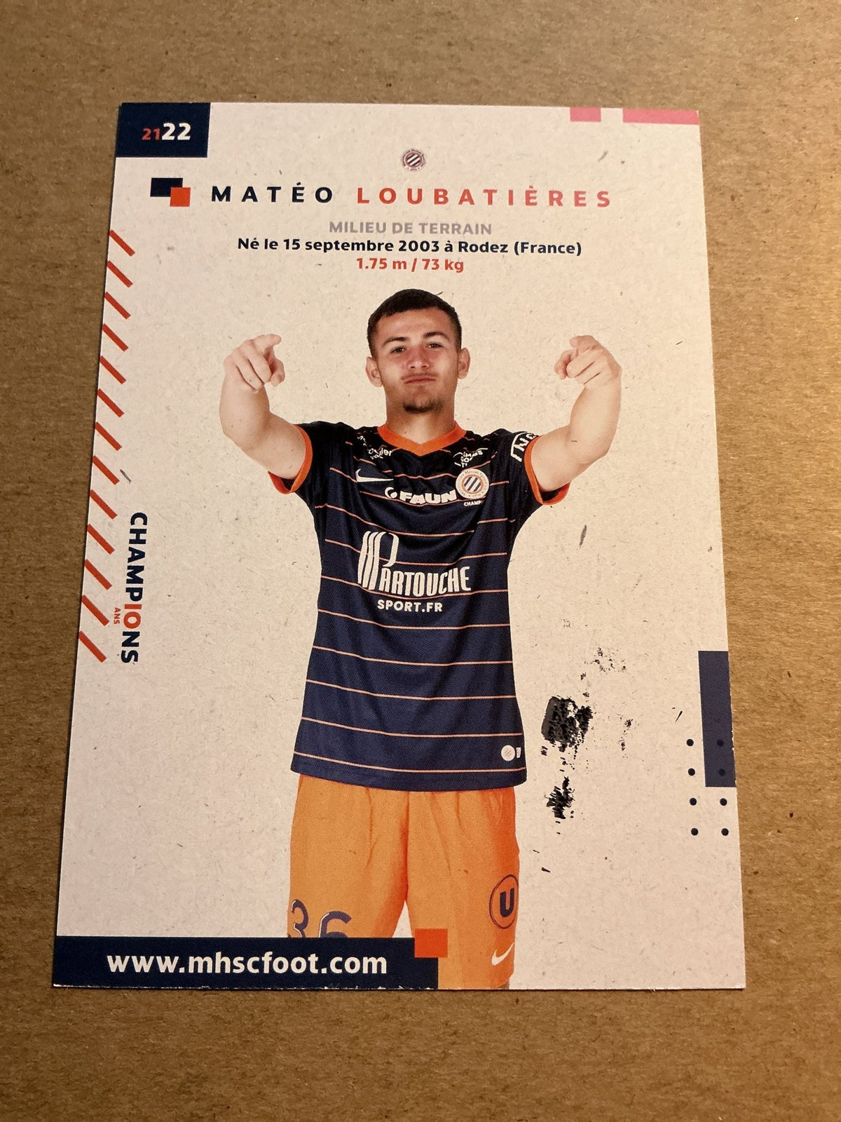Matéo Loubatières, France 🇫🇷 Montpellier HSC 2021/22 hand signed - Autographs-World