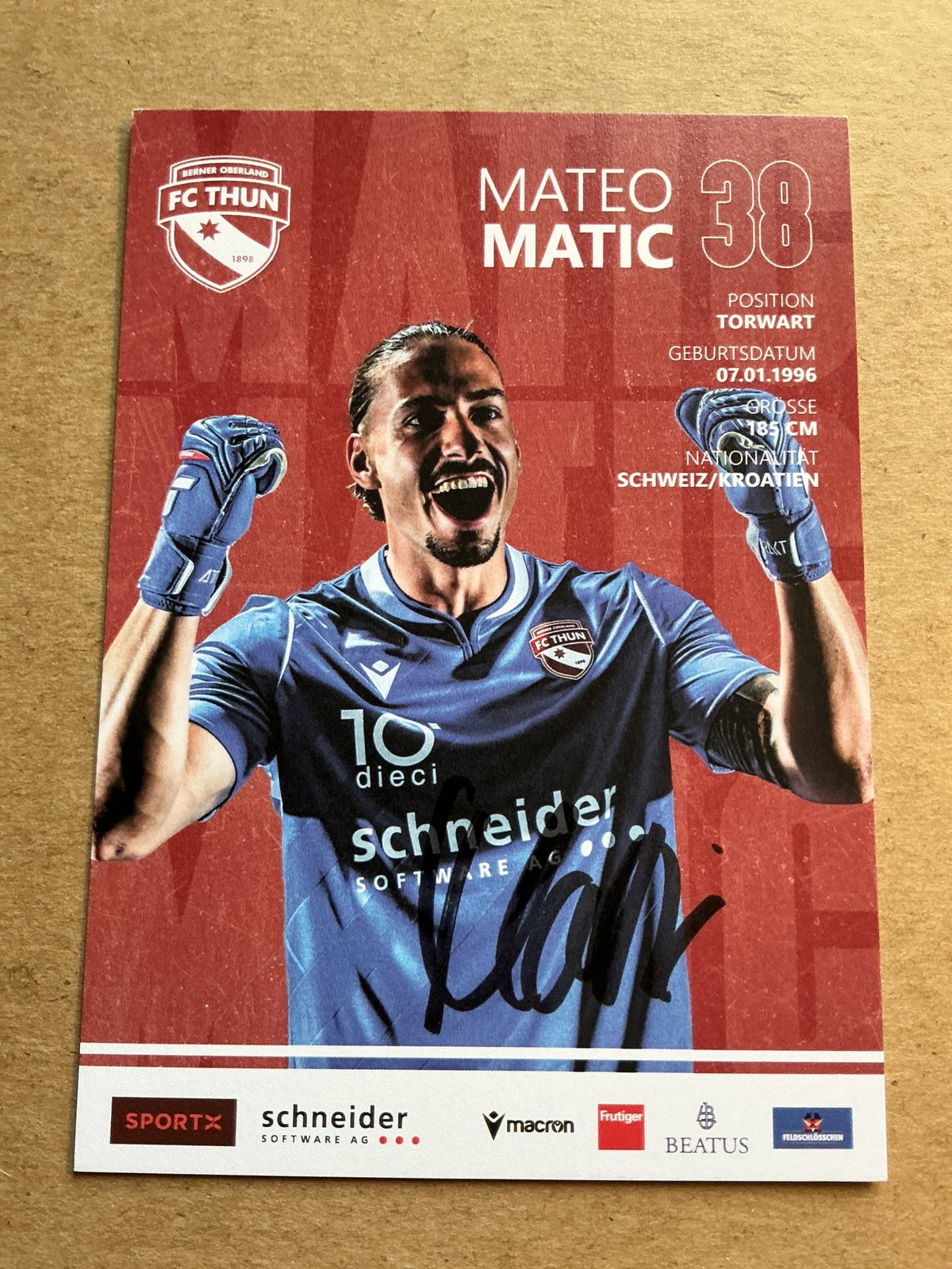 Mateo Matic, Croatia 🇭🇷 FC Thun 2023/24 hand signed - Autographs-World