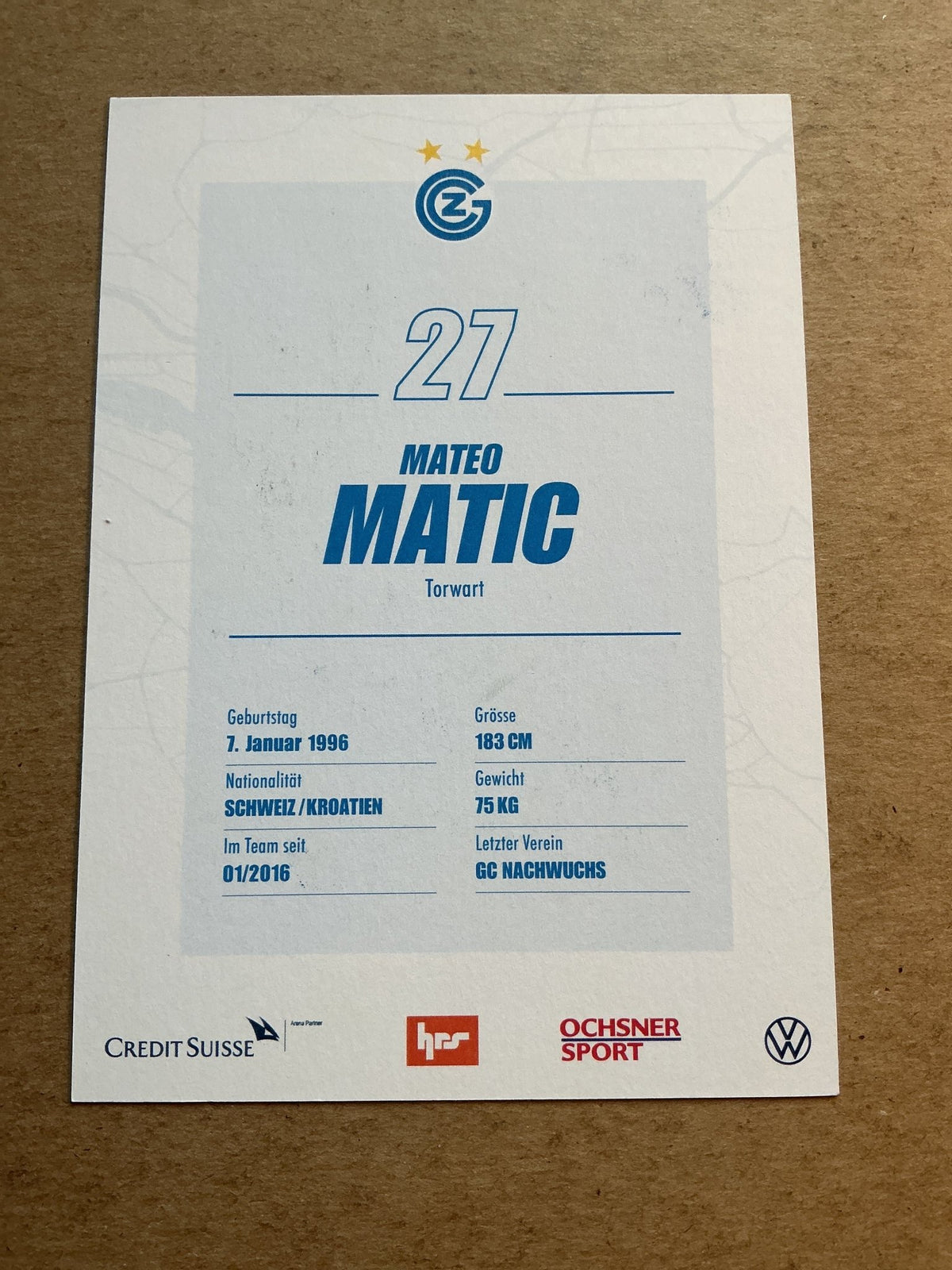 Mateo Matic, Switzerland 🇨🇭 Grasshopper Club Zürich 2020/21 hand signed - Autographs-World
