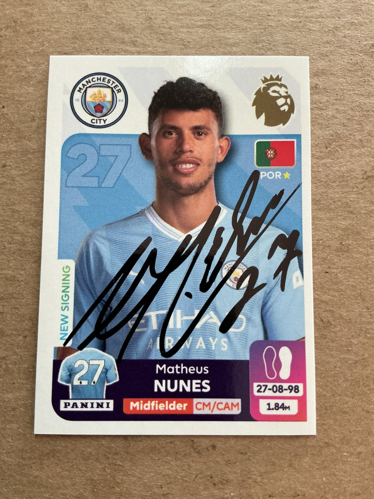 Matheus Nunes, Portugal 🇵🇹 Manchester City 2024 Panini hand signed - Autographs-World