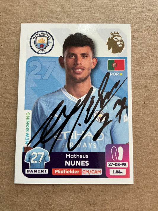 Matheus Nunes, Portugal 🇵🇹 Manchester City 2024 Panini hand signed - Autographs-World