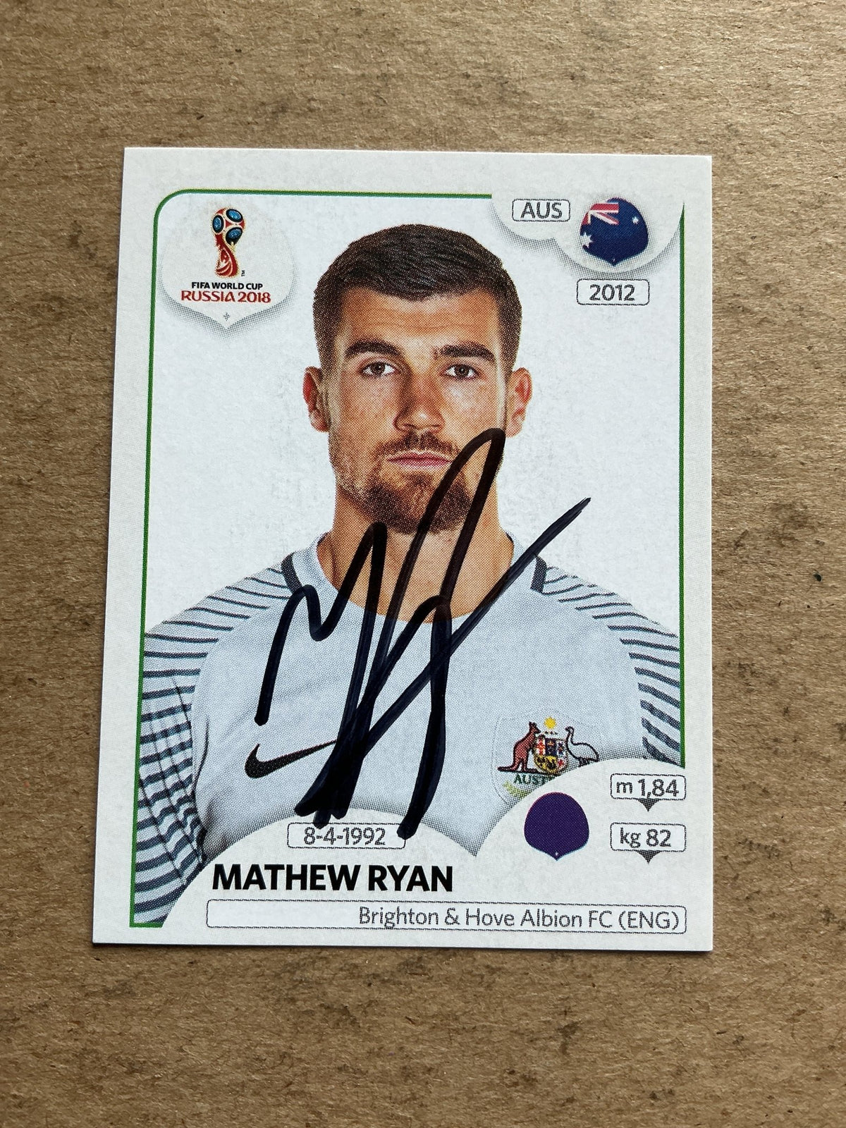 Mathew Ryan, Australia 🇦🇺 FIFA World Cup 2018 Panini hand signed - Autographs-World