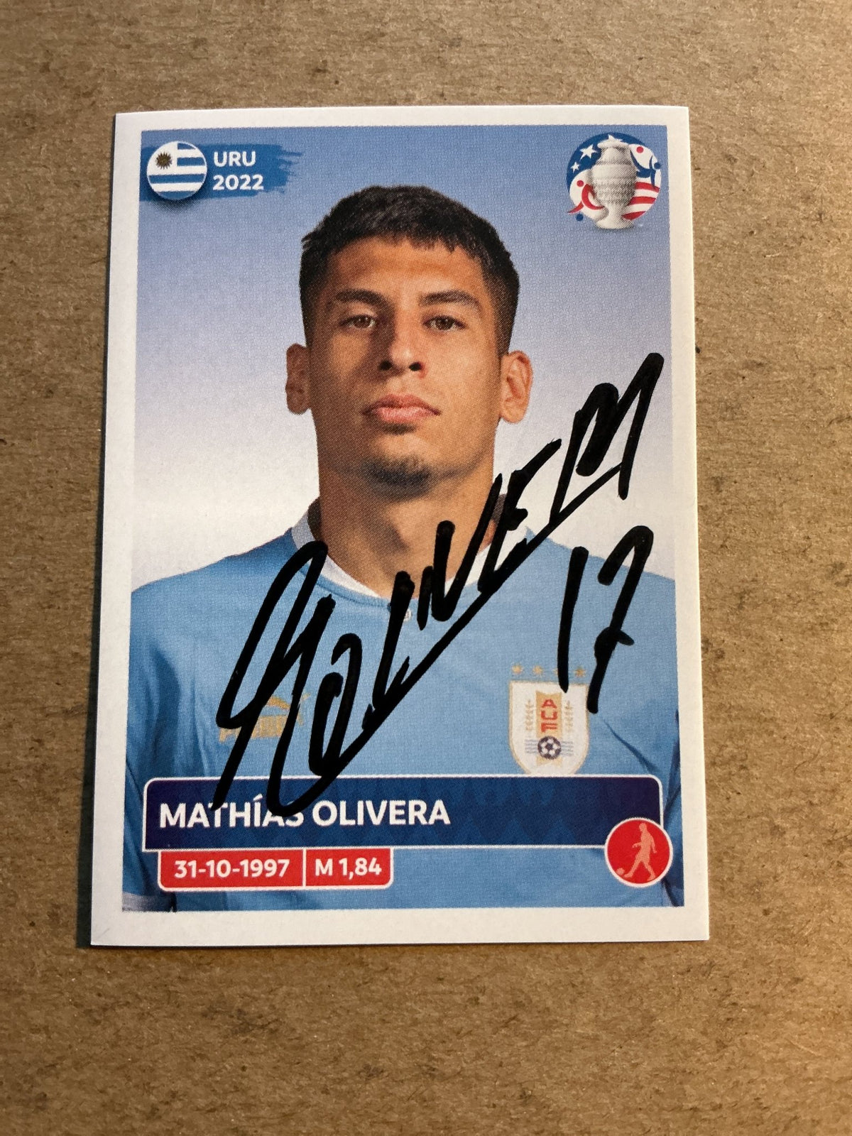Mathias Olivera, Uruguay 🇺🇾 Copa America 2024 Panini hand signed - Autographs-World