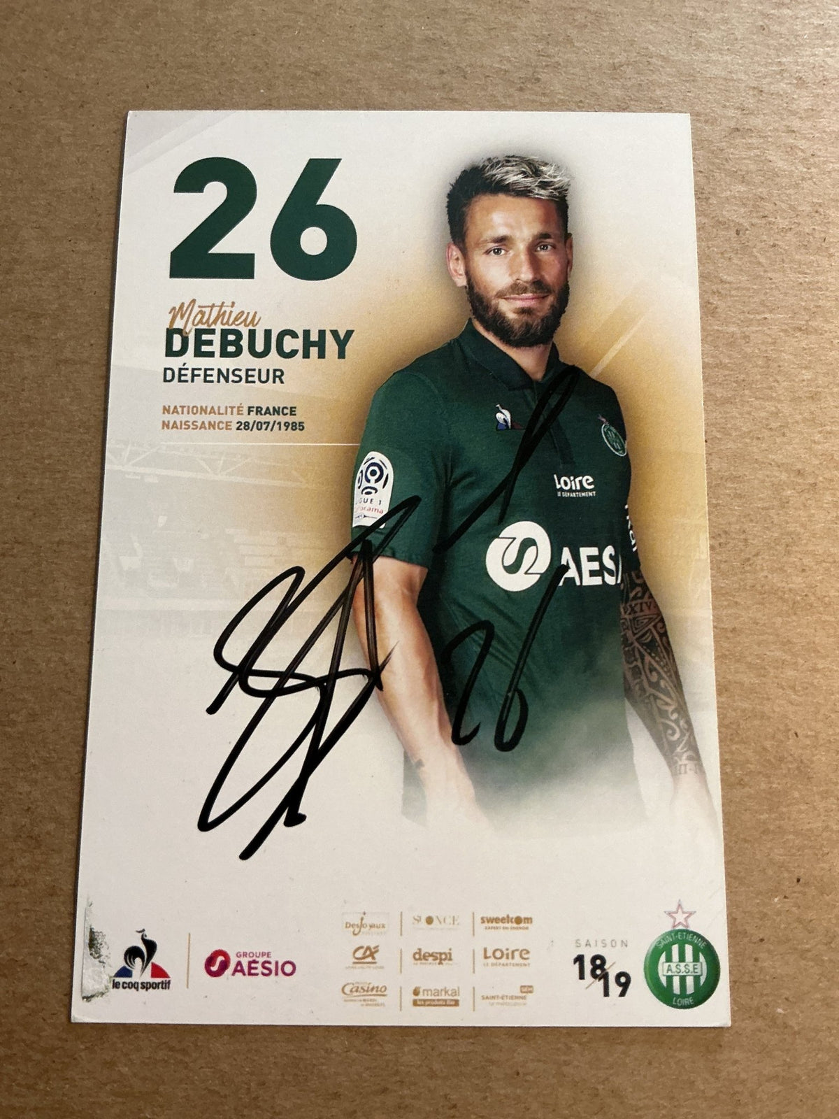 Mathieu Debuchy, France 🇫🇷 AS Saint-Etienne 2018/19 hand signed - Autographs-World