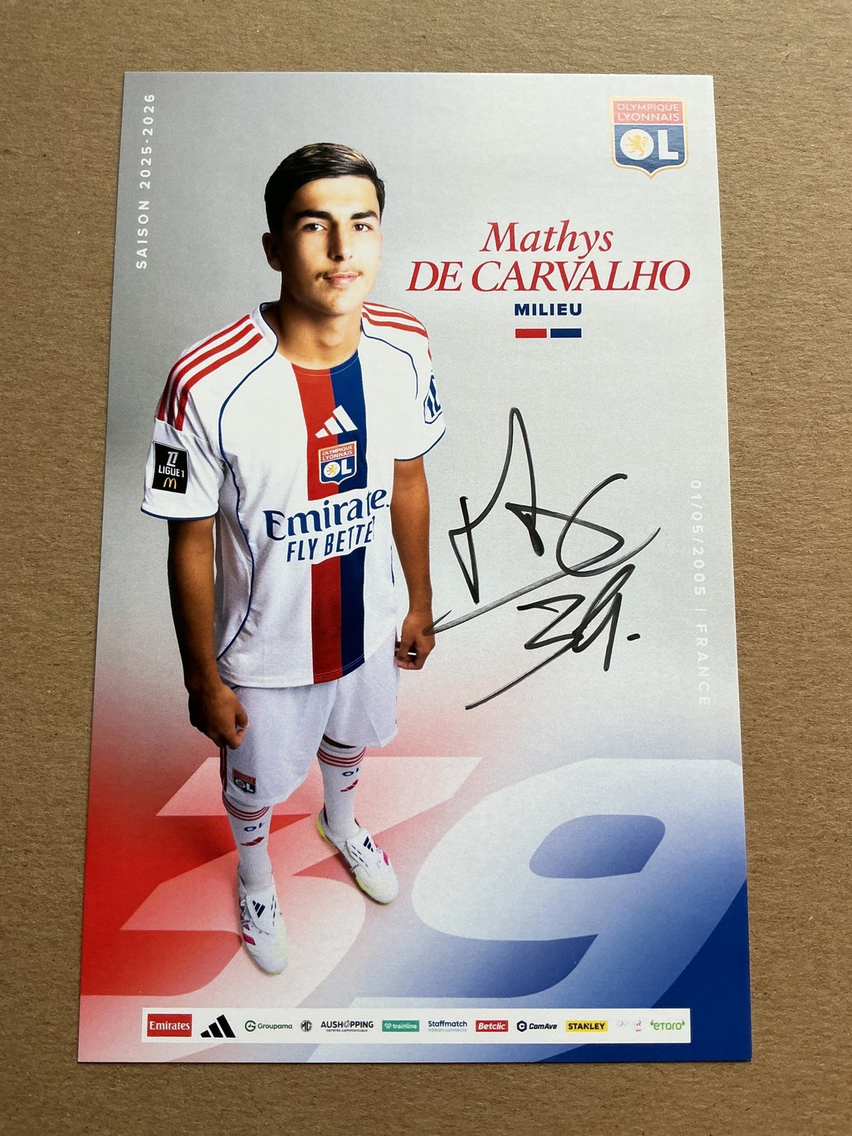 Mathys de Carvalho, Portugal 🇵🇹 Olympique Lyon 2025/26 hand signed - Autographs-World