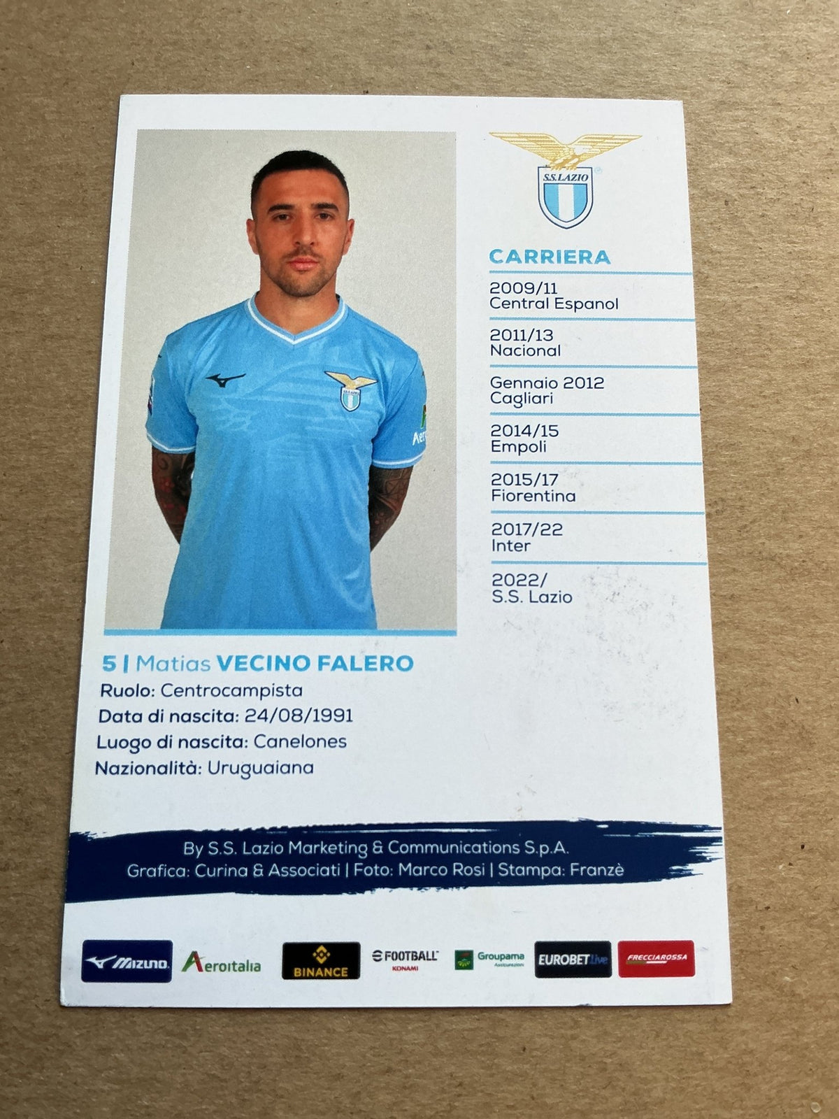 Matias Vecino, Uruguay 🇺🇾 SS Lazio Rom 2023/24 hand signed - Autographs-World