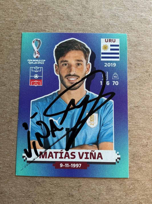 Matias Vina, Uruguay 🇺🇾 FIFA World Cup 2022 Panini hand signed - Autographs-World
