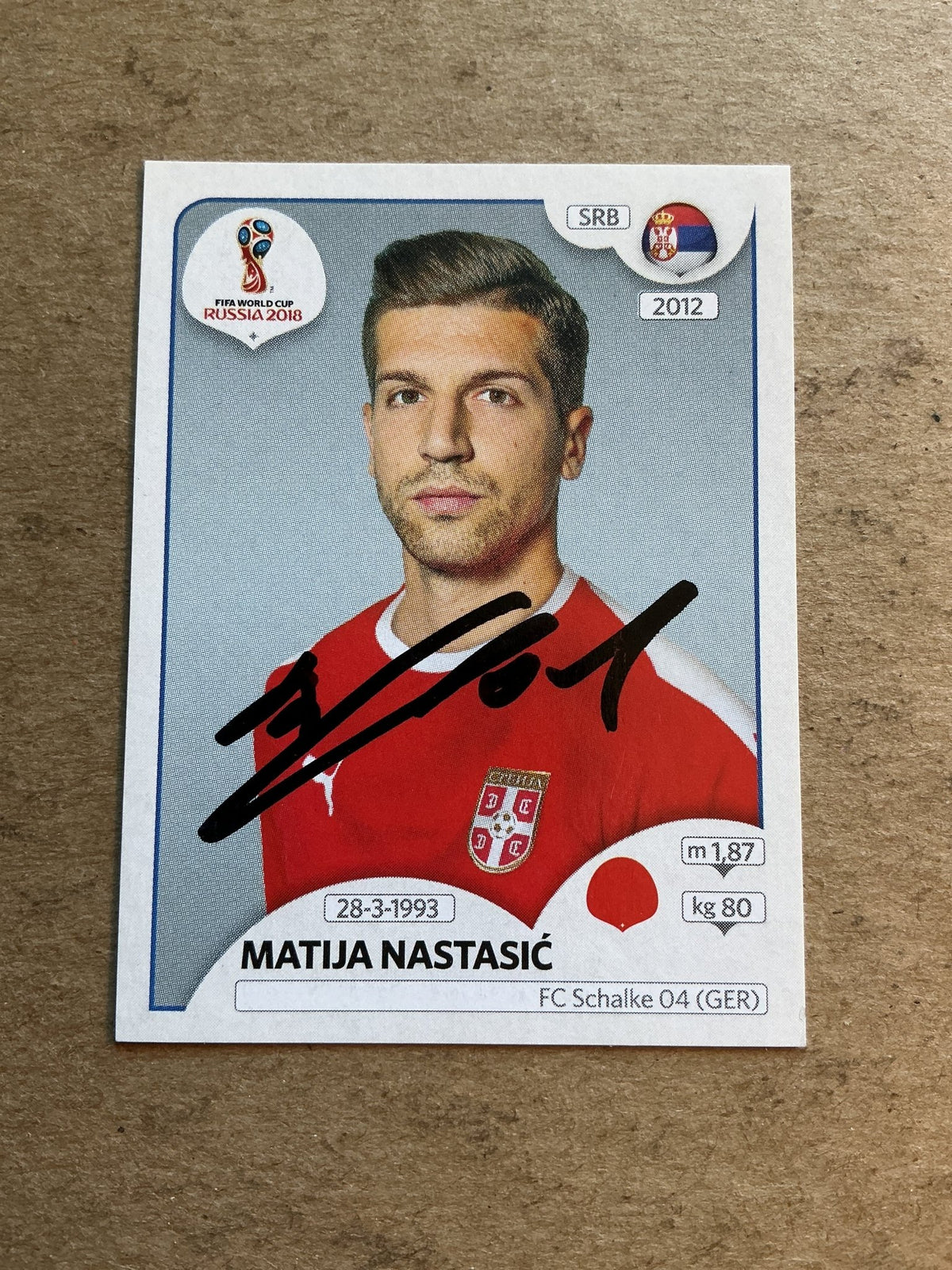 Matija Nastasić, Serbia 🇷🇸 FIFA World Cup 2018 Panini hand signed - Autographs-World